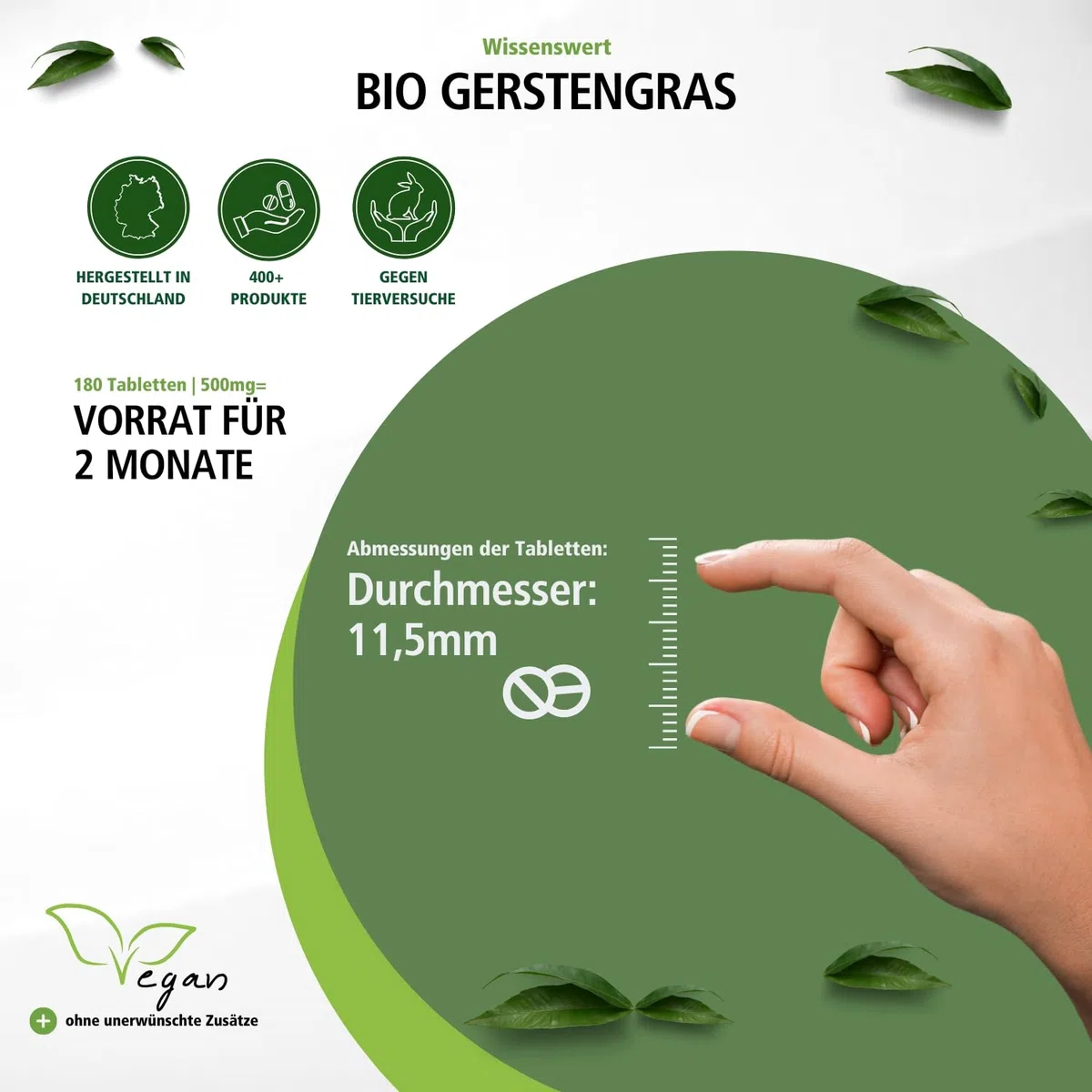 fairvital Bio Gerstengras Presslinge, 180 Tabletten, Hoch bioverfügbar, qualitätsgeprüft und hochdosiert, 100% vegan, Made in Germany
