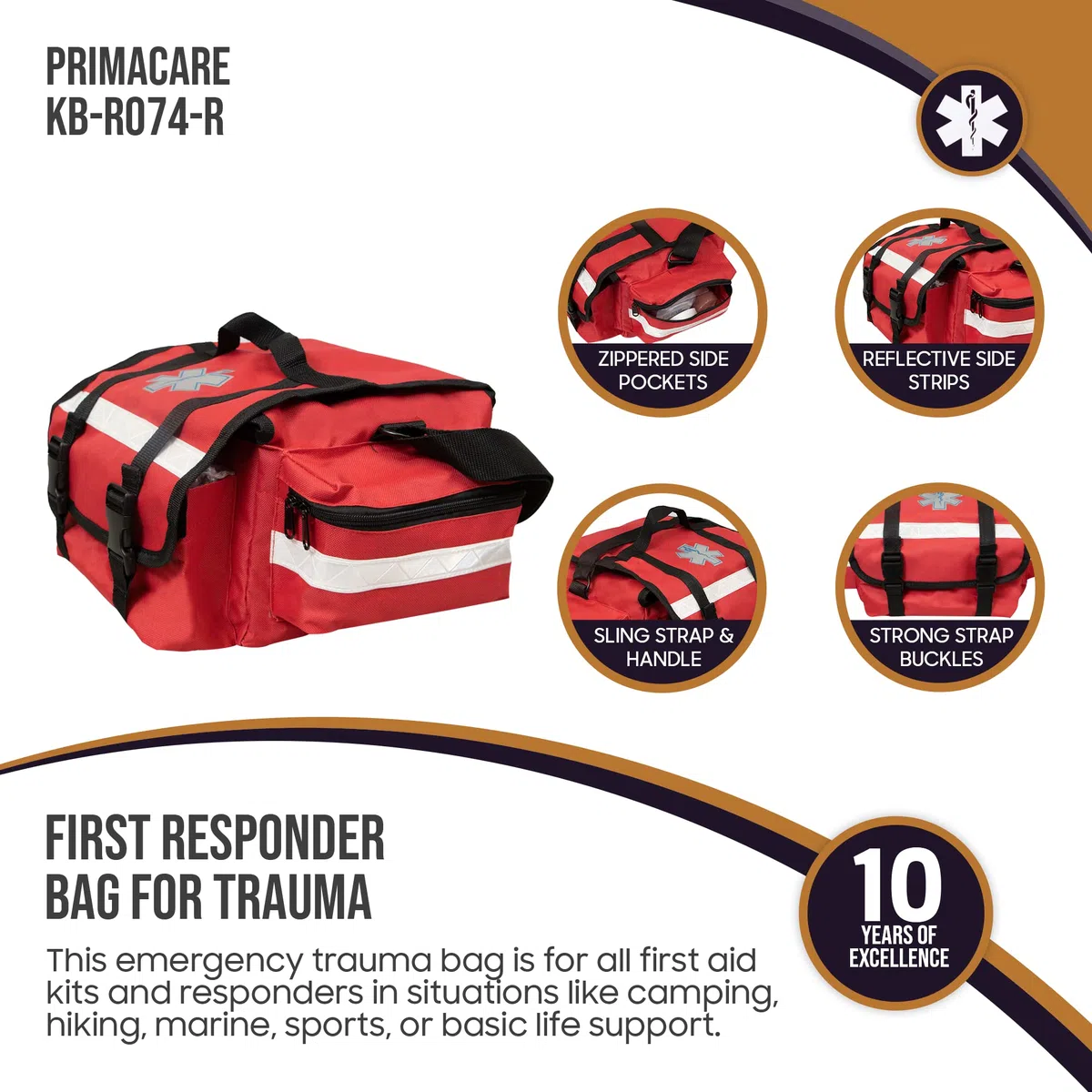 Primacare Ersthelfer-Tasche für Trauma, professionelles Set mit mehreren Fächern, Tasche für medizinisches Notfall-Zubehör, rot, 43,2 x 22,9 x 17,8 cm, KB-RO74-R