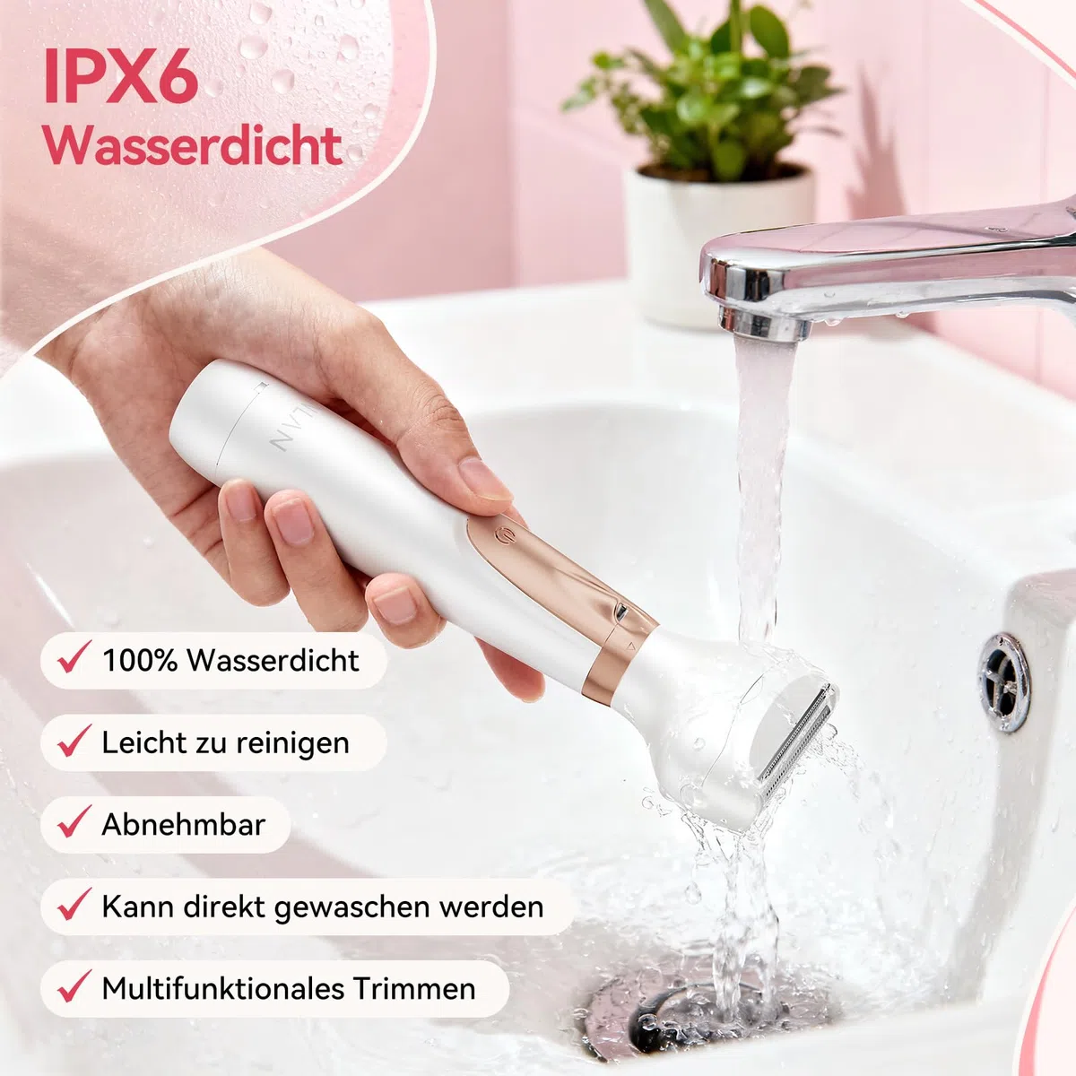ANLAN Elektrischer Damenrasierer 4 in 1, Intimrasierer Damen & Bikini Trimmer, USB-C Wiederaufladbar, IPX6 Wasserdicht für Nass & Trockenrasur, Körperrasierer für Beine, Achseln, Gesicht & Augenbrauen