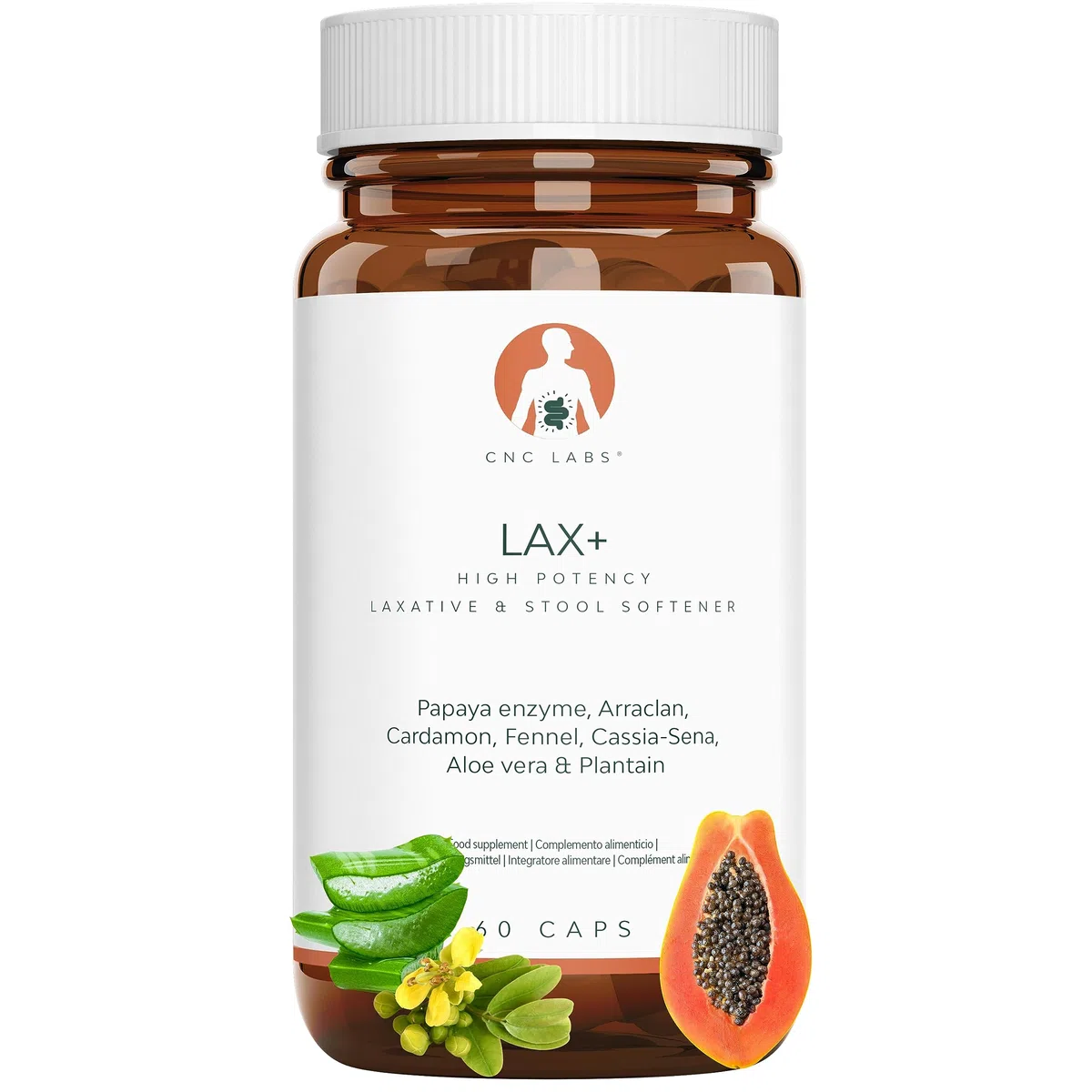 Abführmittel schnell wirkend LAX+, Stuhlweichmacher, 100% natürlich mit Aloe Vera, stark bei Verstopfung, lindert Verstopfung mit Papaya, Arraklan, Kardamom, Fenchel, Senna, Pflanzen