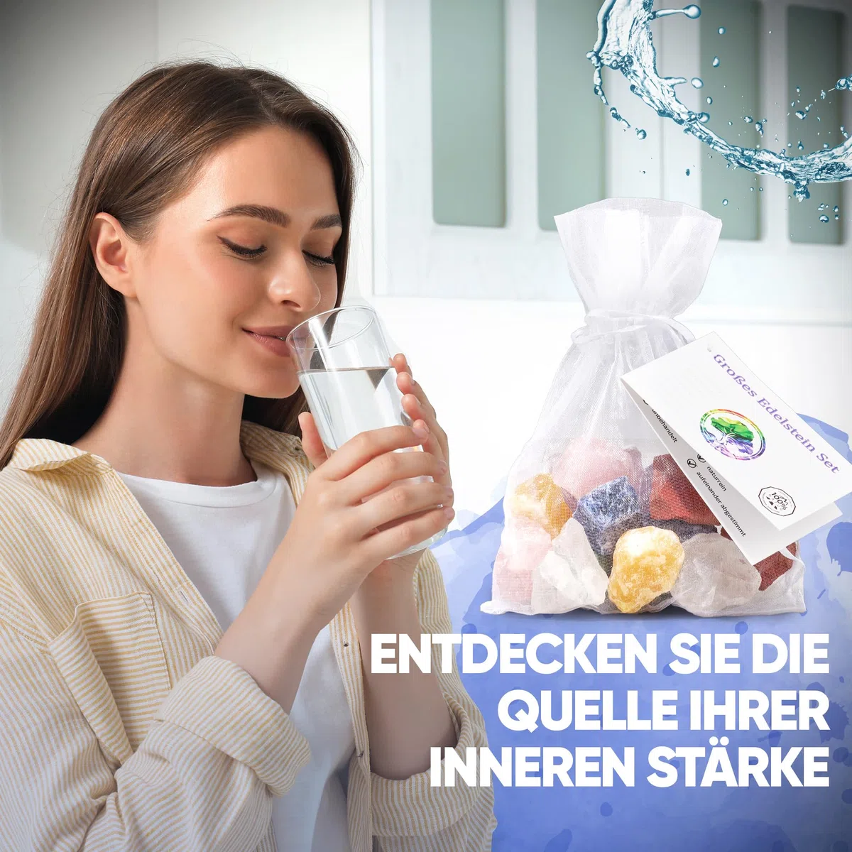 PURAJA Große Wasserstein Mischung | Premium Natursteine | Heilsteine Set mit den 7 beliebtesten Natursteinen | 300g Edelsteine für Trinkwasser | Wassersteine zur Wasseraufbereitung