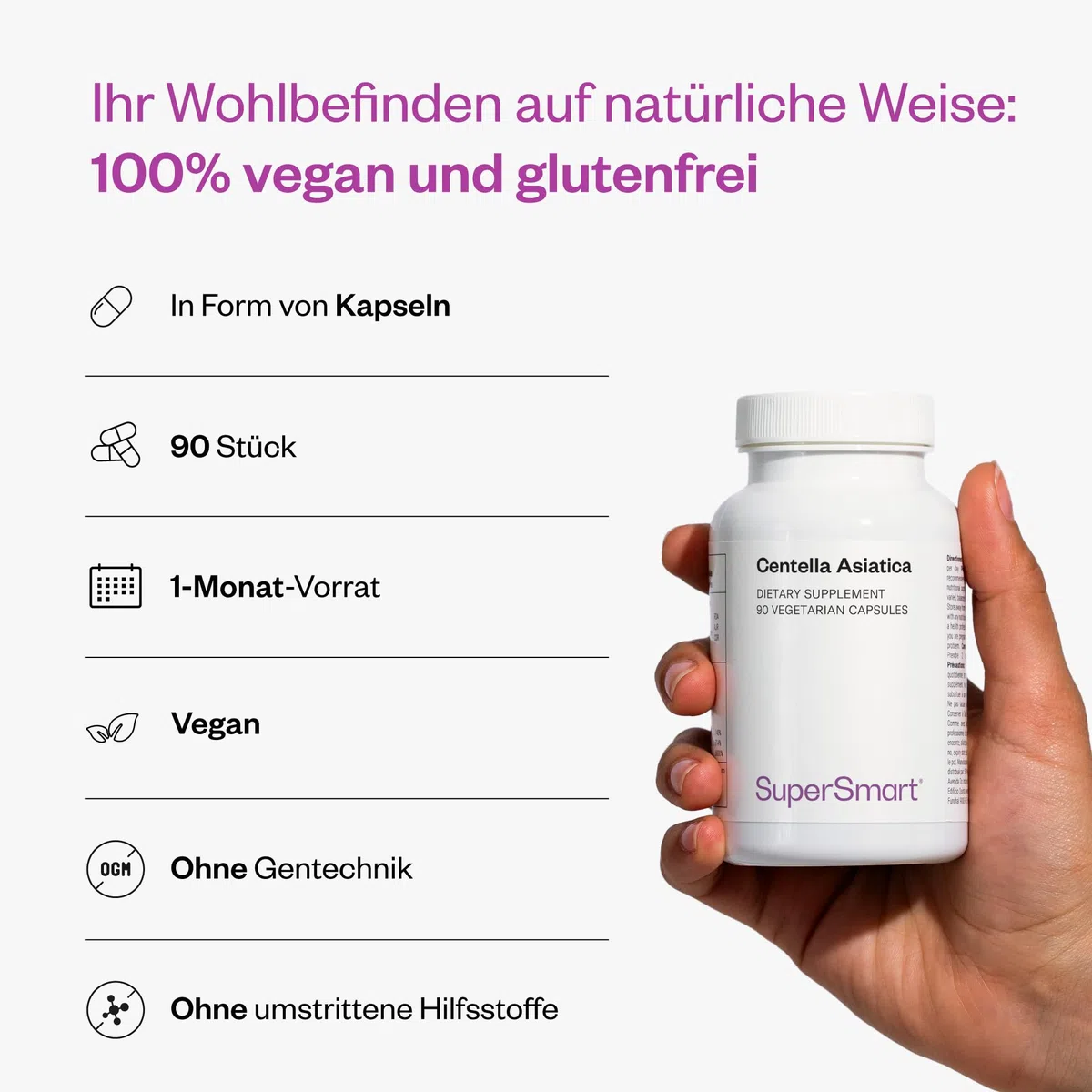 Centella Asiatica - Tigergras - Unterstützt das geistige Wohlbefinden und baut Stress ab - Trägt zu einem gut funktionierenden Immunsystem bei - Vegan - Glutenfrei - Supersmart