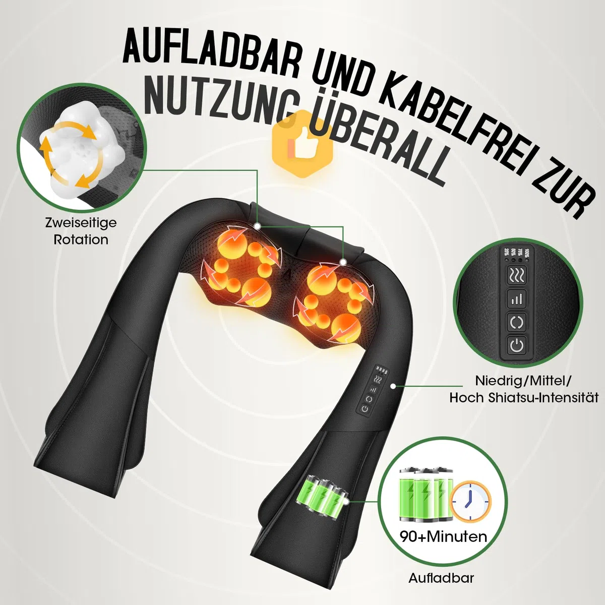 Massagegerät,AERLANG 2026 Kabellos Nackenmassagegerät mit Wärme,Shiatsu Massagegerät 3D Deep Massage,Geeignet zum Massieren von Nacken,Schultern, Rücken usw,Bestes Geschenk