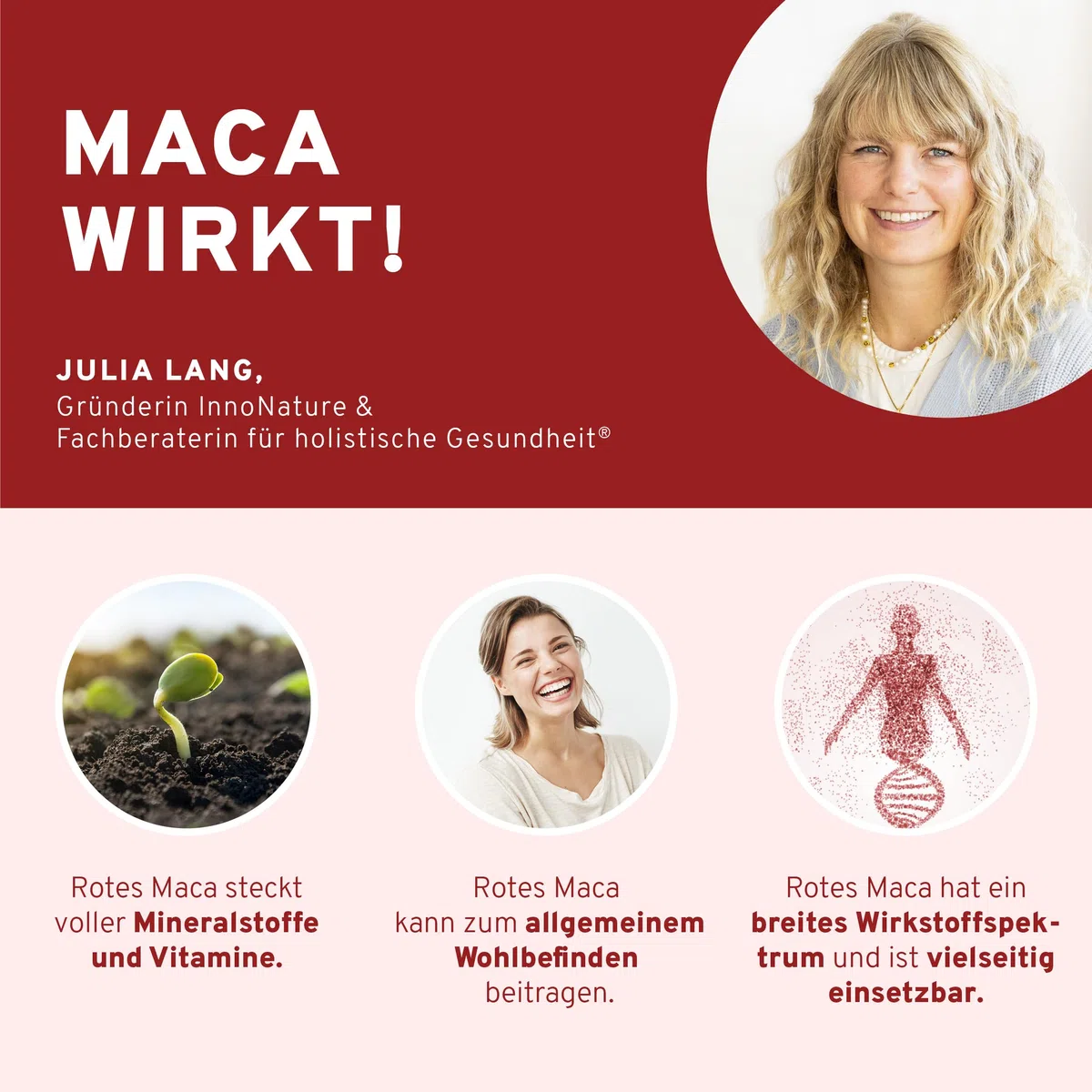 InnoNature Bio rotes Maca-Extrakt Kapseln | Rotes Maca aus rein natürlichen Inhaltsstoffen | 90 Kapseln, 450 mg Extrkt pro Kapsel | glutenfrei, vegan, ohne Zusätze