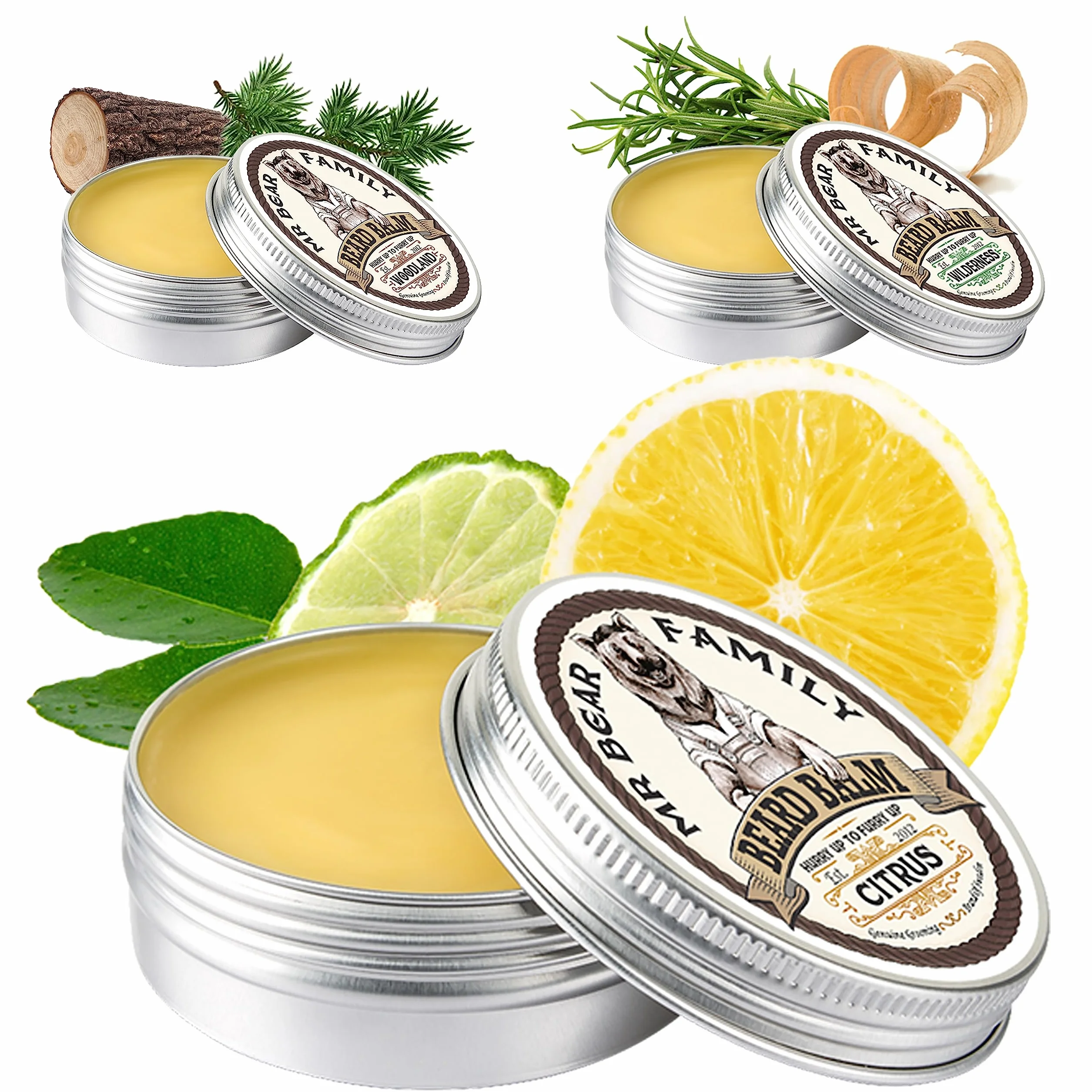 Mr Bear Family Bartbalsam Männer - Citrus - pflegender Bart Balsam - Bartwachs mit Shea Butter, Jojobaöl und Bienenwachs - Bartwichse Schnurrbart & Vollbart Bart Styling - Beard Balm 60ml