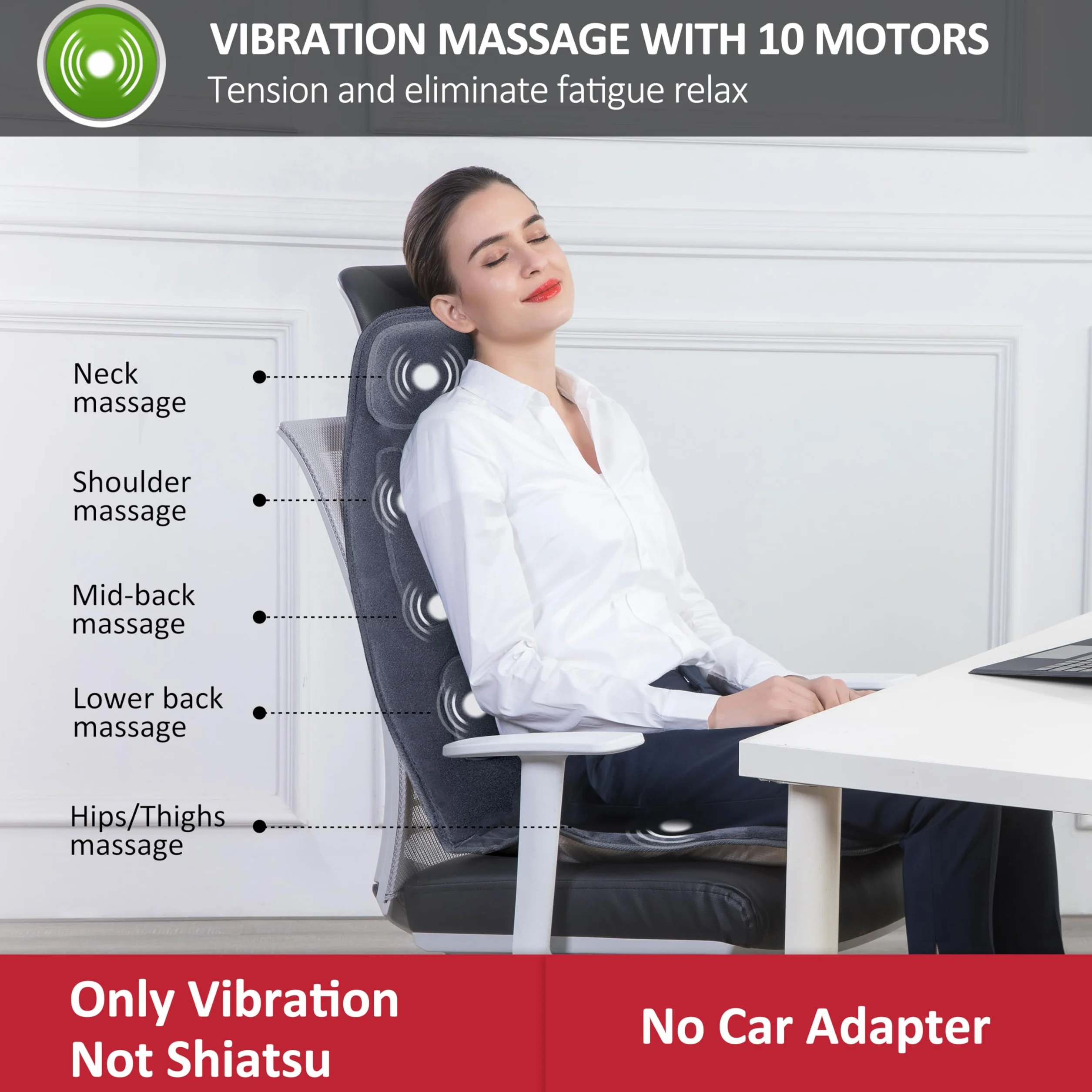 Snailax Massagesitzauflage mit Wärme, 10 Vibrationsmotoren Massageauflage mit Vibration für Rücken und Nacken, Sitzkissen zur Entspannung, Rückenmassagegerät für Hause Büro, Geschenke