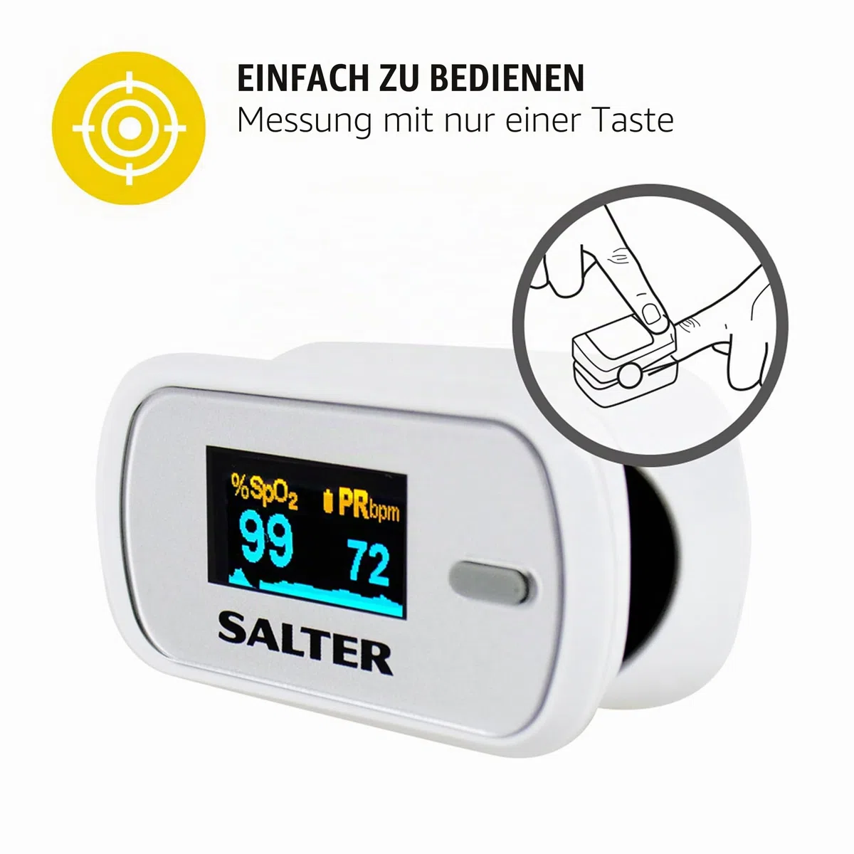 Salter PX-100-EU OxyWatch, fingeroximeter sauerstoff, Pulsoximeter, medizinischer oximeter, blutsauerstoffmessgerät finger, schnelles Messen, tragbar und benutzerfreundlich, 2 Jahre Garantie