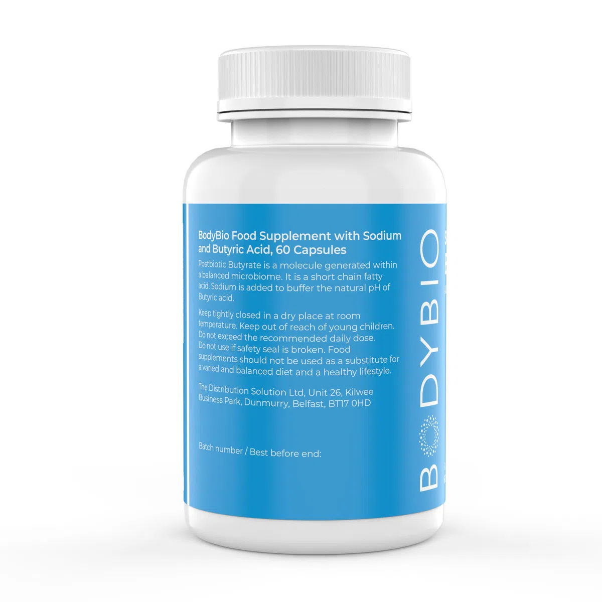 BodyBio Butyrate - Postbiotikum für Darmgesundheit, Verdauung & Blähbauch - Natrium- & Buttersäure-Komplex für ein Gesundes Darmmikrobiom 60 Kapsel