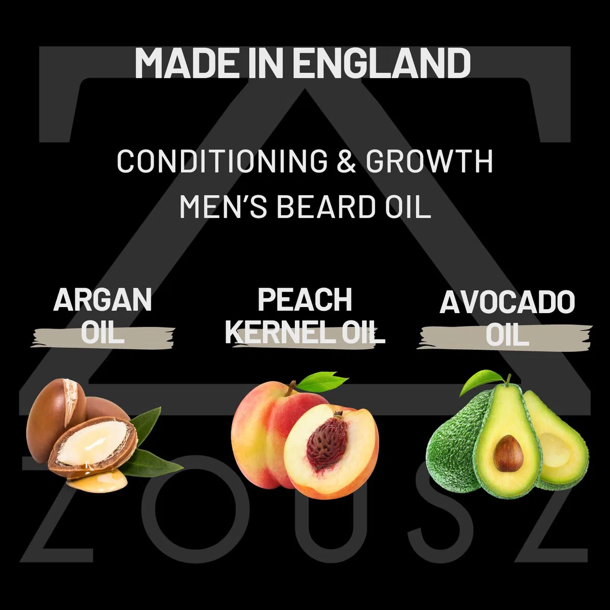 ZOUSZ Bartöl - Duftende Pflegeformel aus schwarzem Oud-Holz mit natürlichen Avocado-, Argan-, Macadamia-Ölen - Nicht-fettendes Bartpflege-Öl - Vegan-freundliches Geschenk für Männer - 50mL