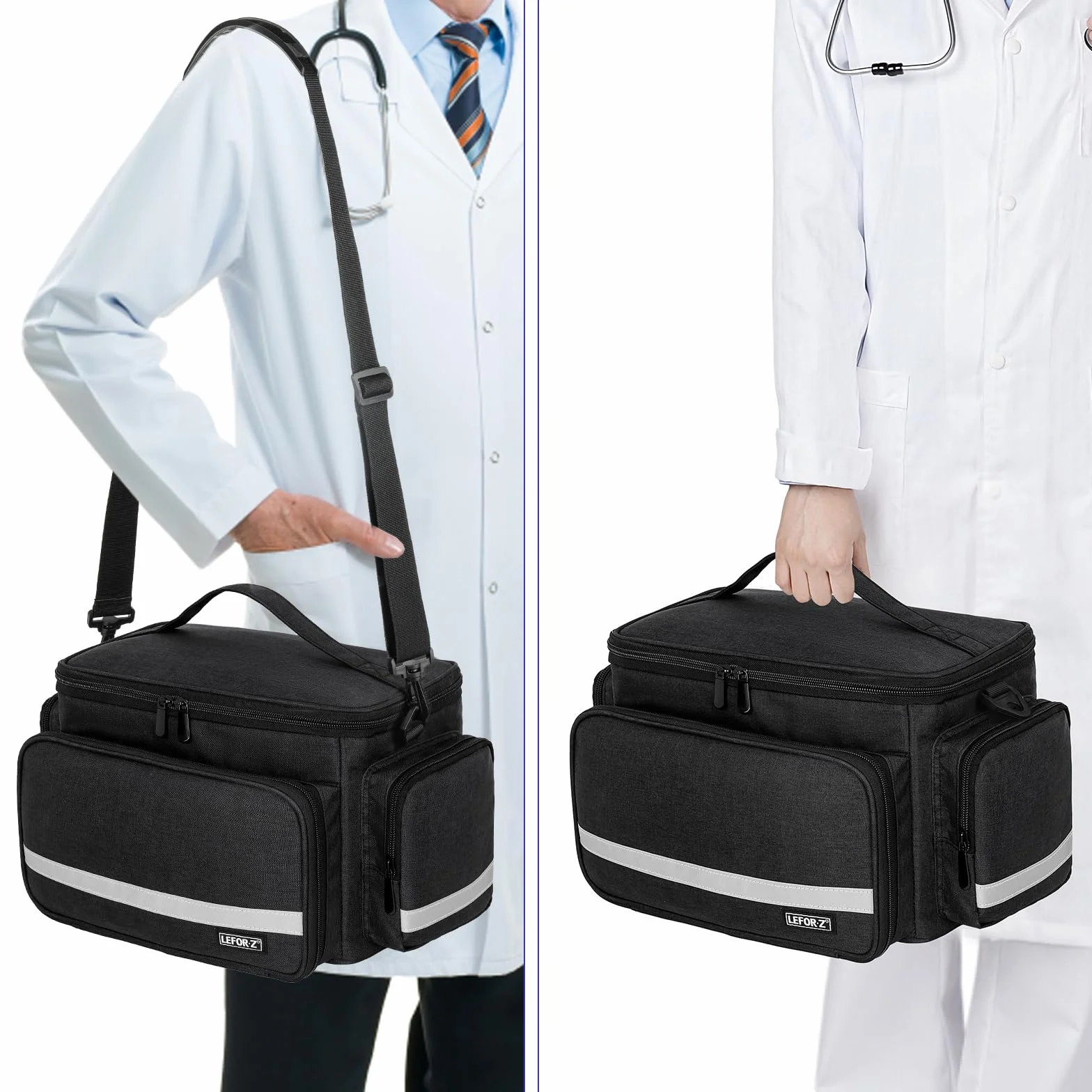 LEFOR·Z Erste Hilfe Tasche,Medizintasche mit Abnehmbarer Trennwand,Reiseapotheke Krankenschwester Tasche für Medizinische Versorgung für Krankenpflegestudenten,Therapeuten und Ärzte,Schwarz