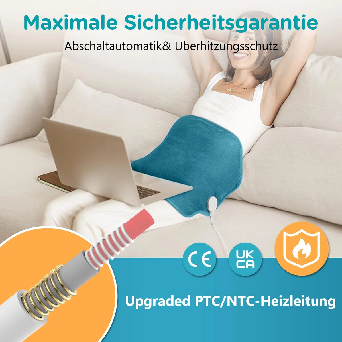 Comfytemp Großes Heizkissen für Rücken mit 9 Wärmestufen 0,5-9h Abschaltautomatik, 39x61cm Elektrisches Rückenwärmer Wärmegürtel Heizgürtel Wärmekissen Maschinenwaschbar（Max. Tailleumfang: 120 cm）