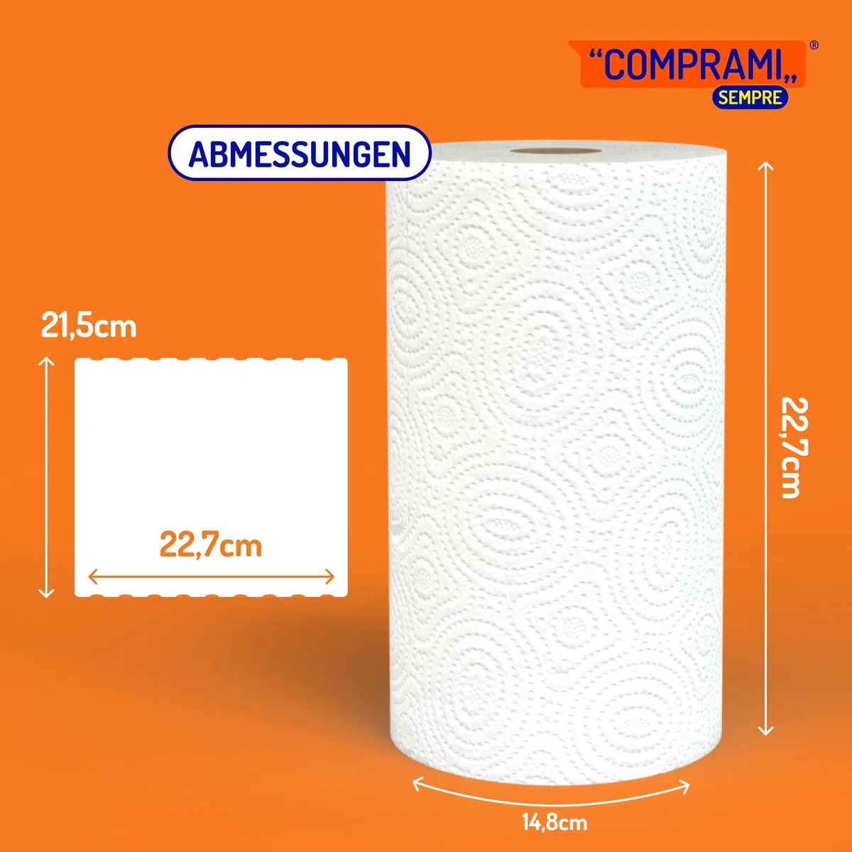 XXL Küchenrolle 3-lagig – 36 Rollen á 100 Blatt – saugstark, reißfest und weich - 100% Zellstoff - Ø: 14,8 cm/Höhe: 22,7 cm - Jumbo Küchenrollen – Comprami Küchentücher für Zuhause, Gewerbe, Industrie
