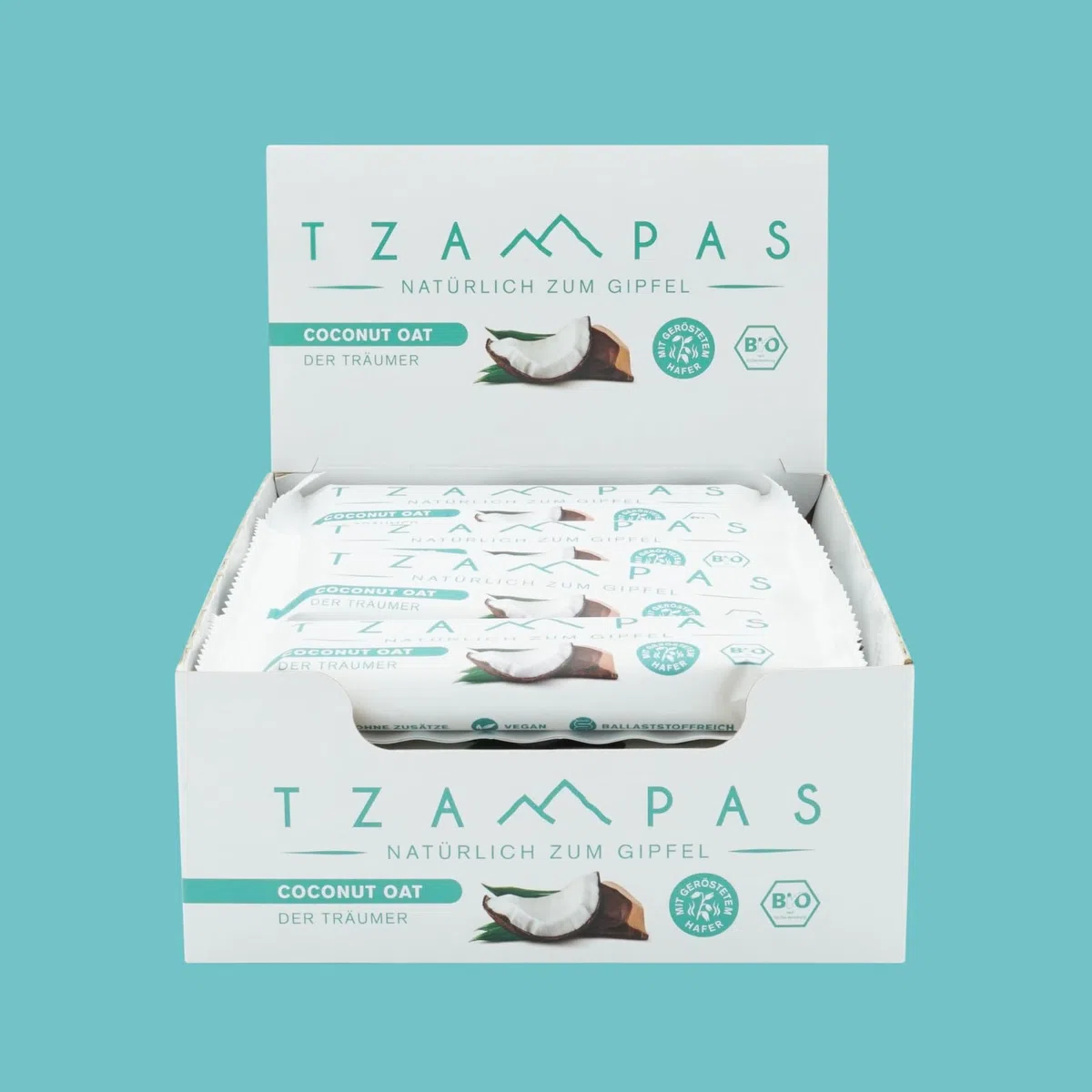 TZAMPAS Energieriegel Bio · Riegel mit Kokos & Hafer · Ideal für Sport & Fitness · Vegan, Clean Eating · 16 x 40g