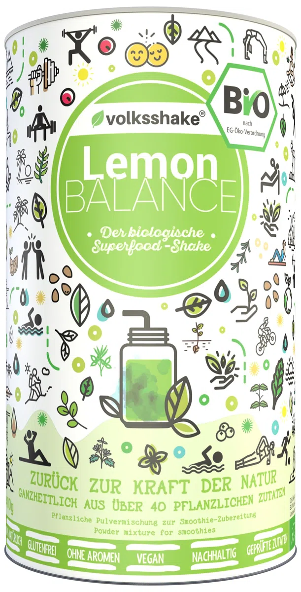 BIO Lemon Balance | Smoothiepulver | 400g | DE-ÖKO-006 | Über 40 Pflanzen wie Weizengras, Zitronengras, Gerstengras | Premiumqualität vom Bodensee | Made in Germany