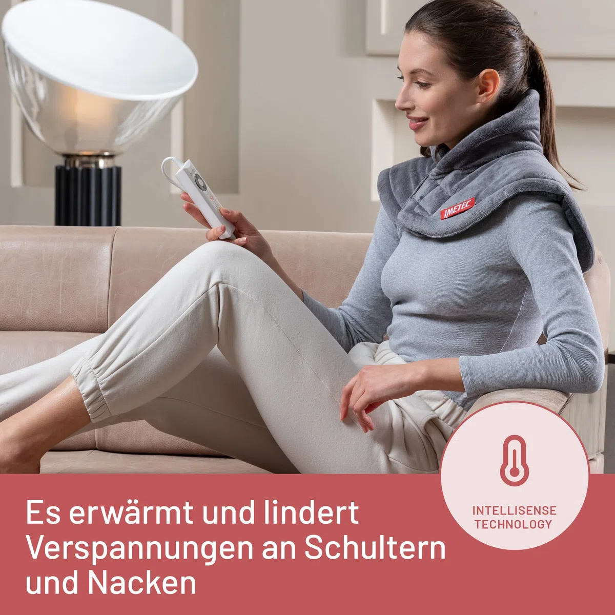 Imetec Intellisense Cervical-Heizkissen für Hals und Schultern, Wärmekissen 47 x 52 cm, antiallergischer Stoff, 5 Temperaturen, Electro-Block-Sicherheitssystem, schnelles Erhitzen, maschinenwaschbar