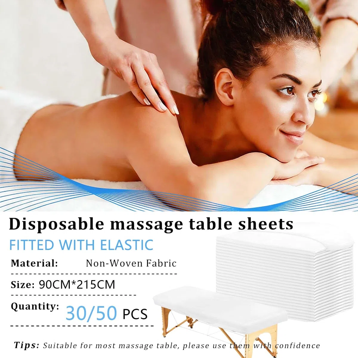 Einweg Spannlaken Massageliegen Bettlaken,90x215cm Einweg Spannbezug Massage-Spa-Bettlaken mit elastischer, weiche Vliesstoff-Massagetisch-Bettlaken-Schutzbettdecken für Schönheitssalon (weiß-30pcs)
