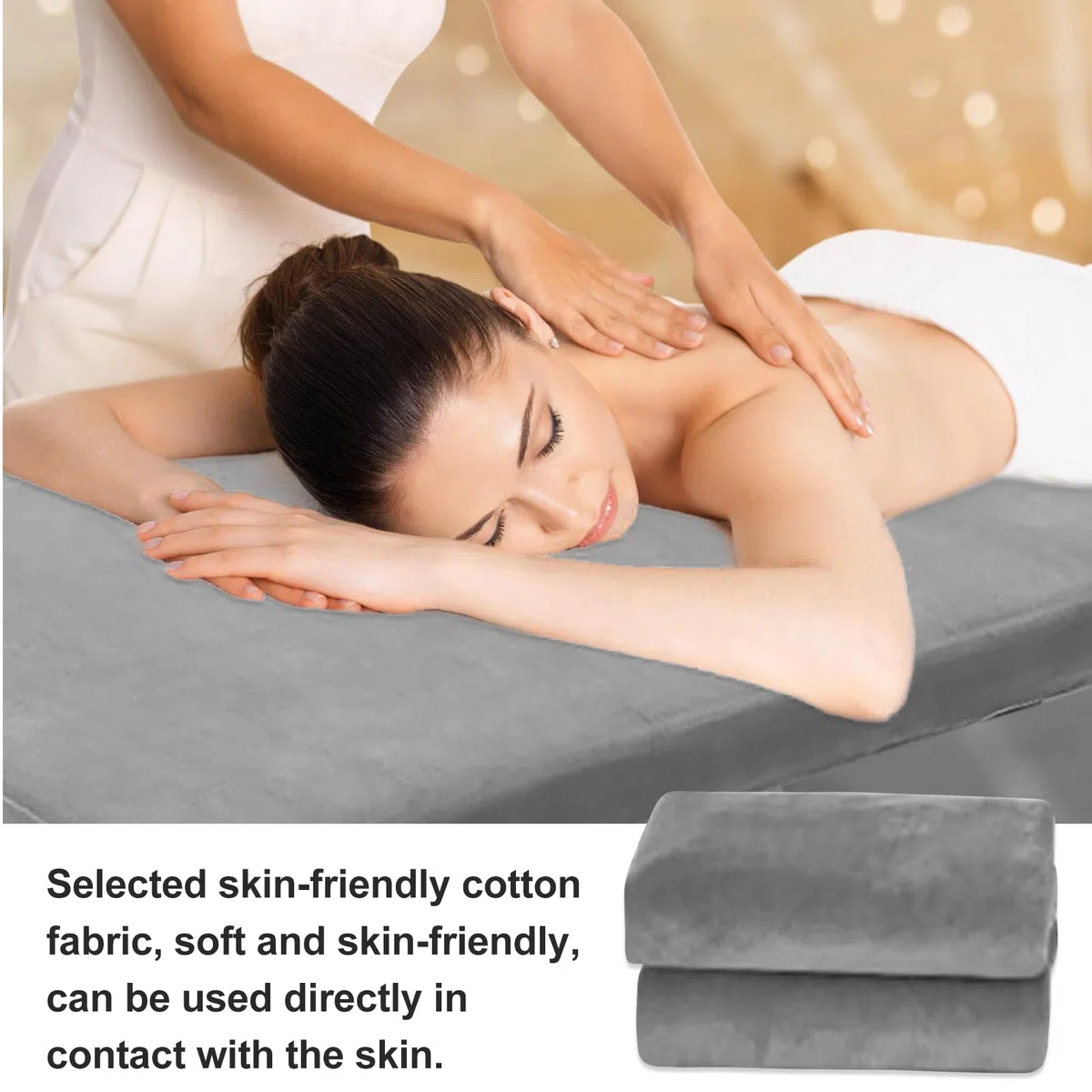 2 Stück Bezug für Massageliege: 80 x 190cm Spannbezug für Massageliege Ölresistent, Waschbare Beauty Bettbezug mit Loch, Elastisches Massagetische Bezug für Kosmetik-Tische, Spa, Therapie-Bänke(Grau)