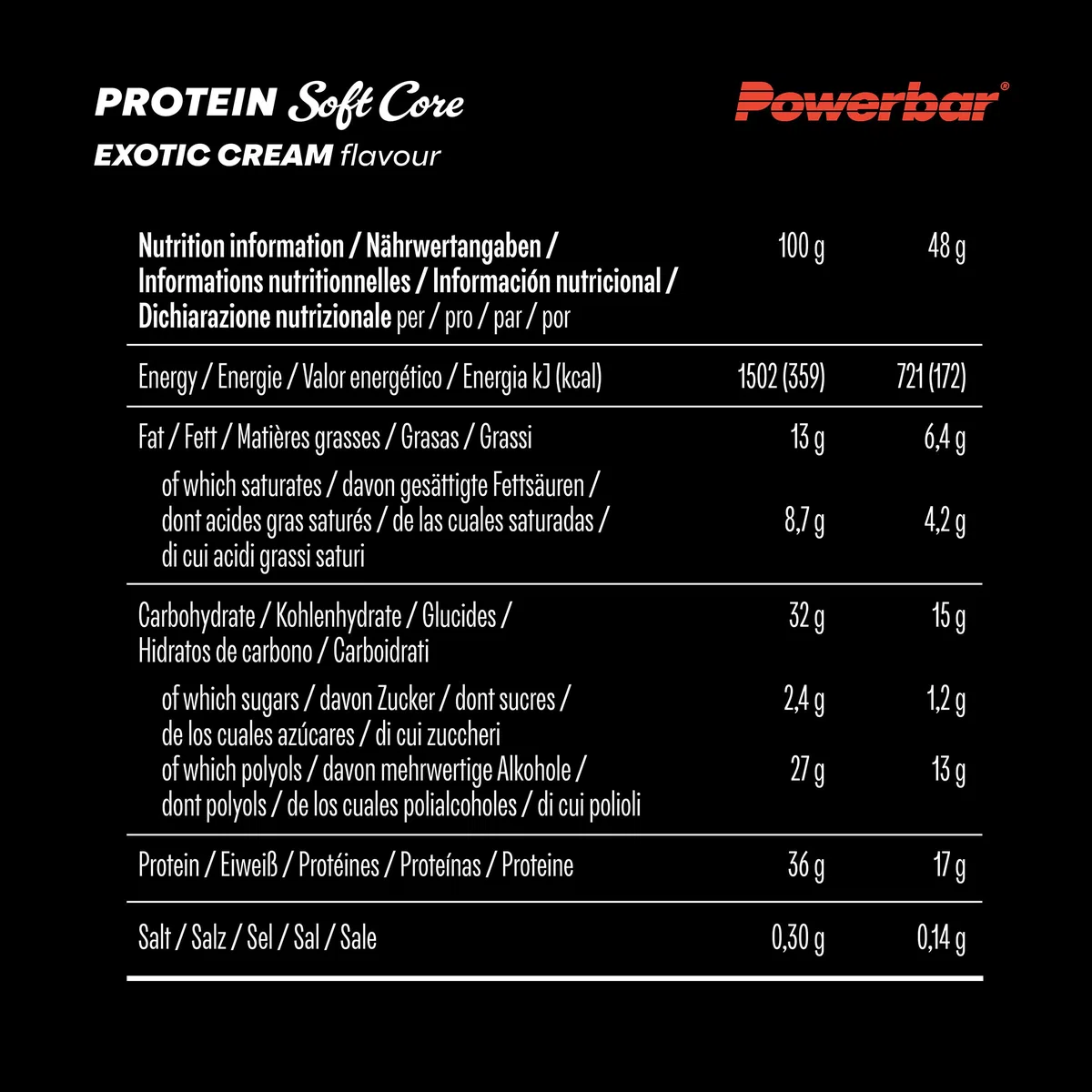 Powerbar Protein Riegel - Soft Core - Exotic Cream - 12x48g - High Protein Low Sugar Protein Bars