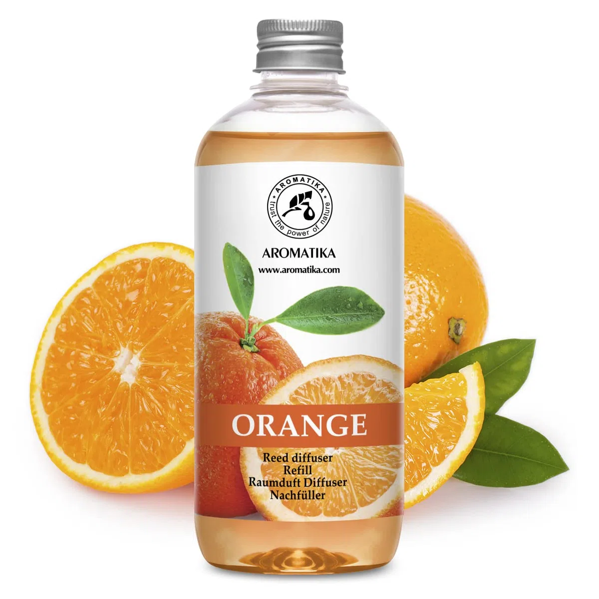 Raumduft Nachfüllflasche Orange 500 ml - Orangendiffusor Nachfüllpackung - Diffusor Zitrus mit natürlichem ätherischem Orangenöl - für Aromatherapie, Haus, Bad, Büro, Boutique
