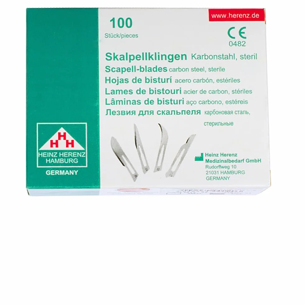 May Skalpell Set – 100 Sterile Skalpellklingen Figur 23 aus Karbonstahl, einzeln verpackt – Inkl. Edelstahl Skalpellhalter Nr. 4 – Präzisions Einwegklingen für Basteln, Modellbau & Fußpflege