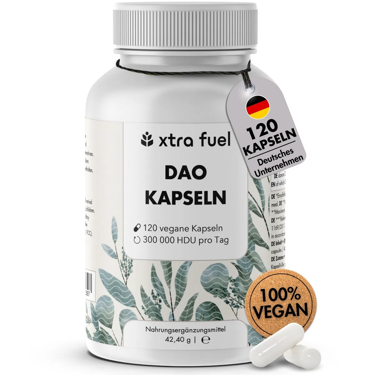 DAO Kapseln 120 Stück (hochdosiert) - 300,000 HDU pro Tagesdosis - DAO Enzym aus Erbsenprotein - vegan & laborgeprüft