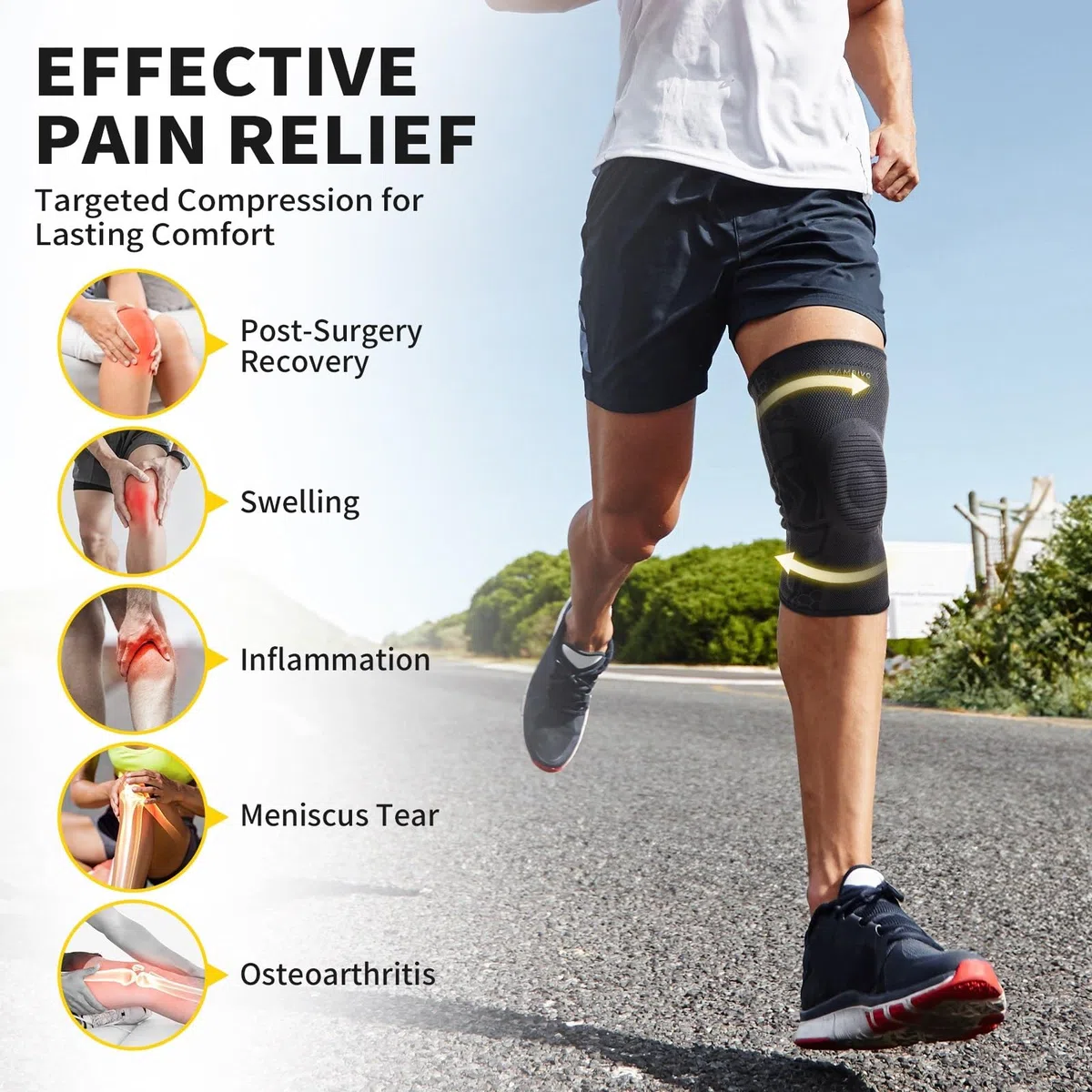 CAMBIVO Kniebandage Männer Damen 2 Stück, Komprimierte Kniebandage mit Patella Gel Pads & Feder Seitenstabilisatoren, Kniebandage Arthrose für Laufen, Meniskusriss, Arthritis, Gelenkschmerzlinderung