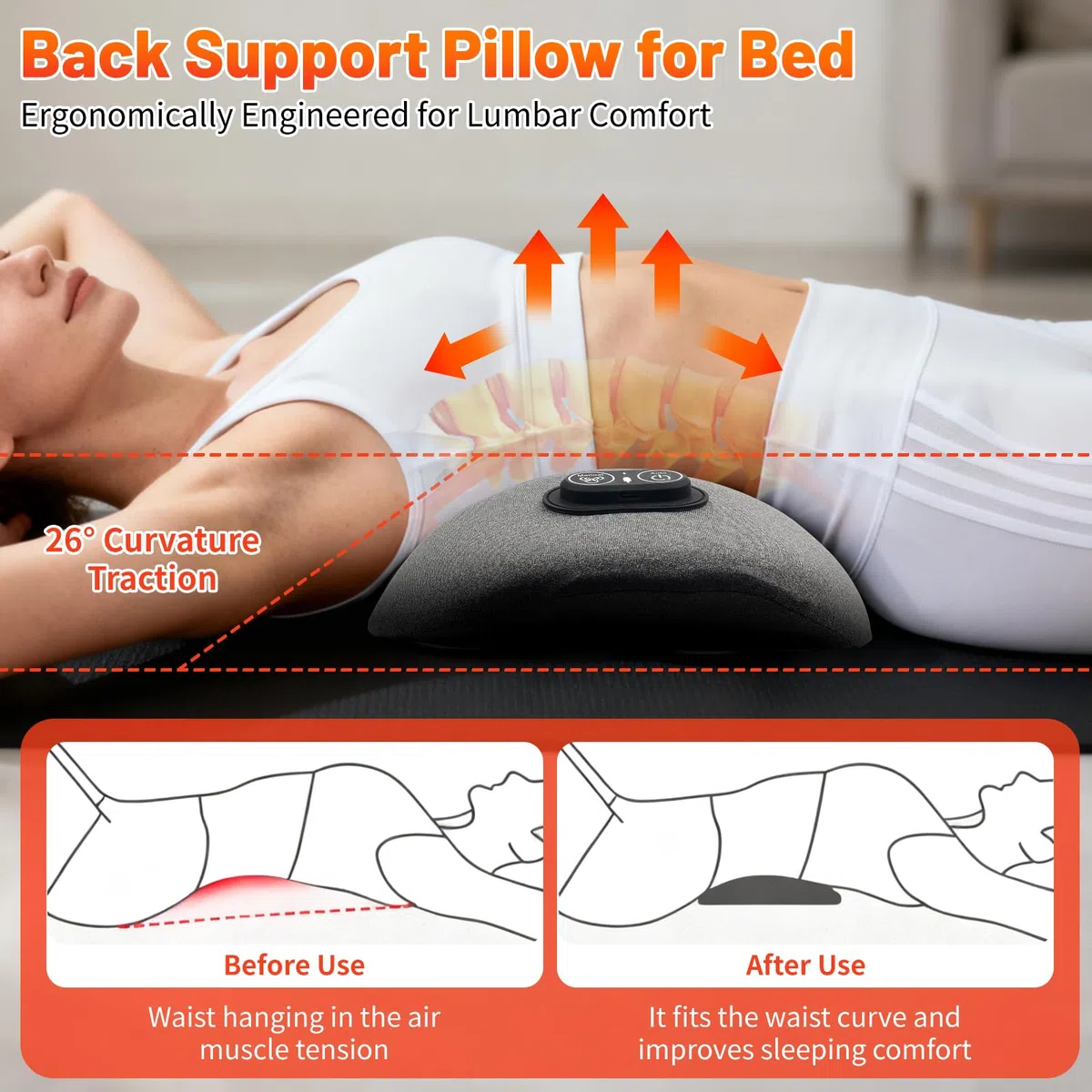 3 in 1 Rückenmassagegerät mit Massage und Wärme, Ergonomische Lendenstütze aus Memory Foam, Rückenstütze für Büro Auto und Zuhause mit Air Lift Funktio