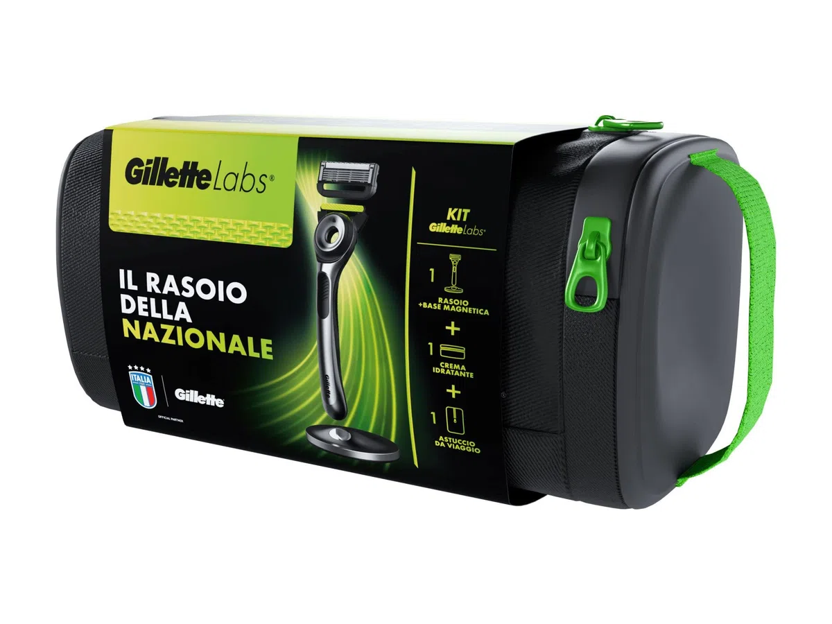 Gillette LABS Herrenrasierer, mit 1 Gillette LABS Klingen mit integriertem Stab, Magnetbasis, Feuchtigkeitscreme für Gesicht und Bart, Reiseetui, Grau, manueller Rasierer, echte Rasierklingen