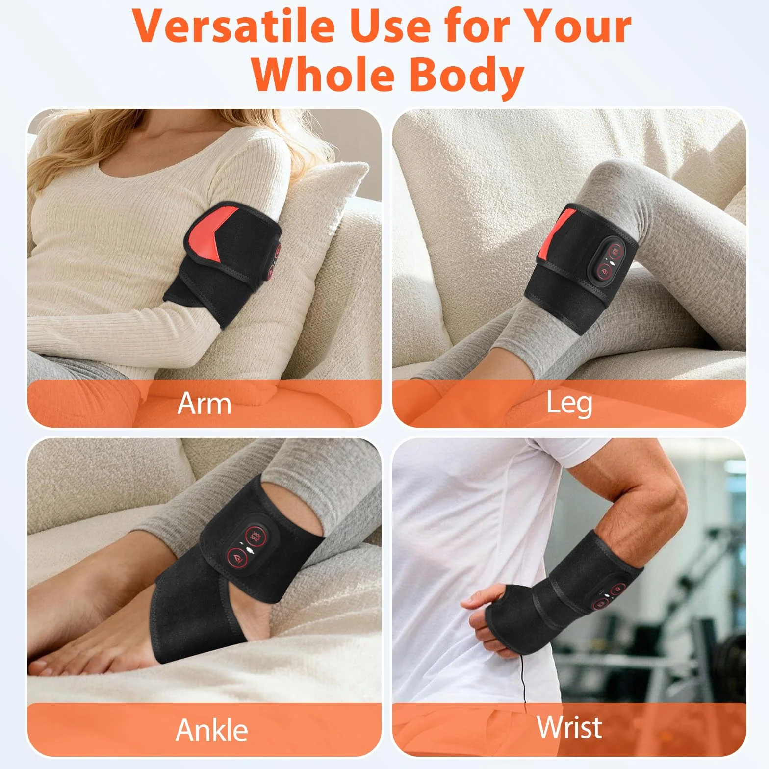 Kabellose Handgelenk-Heizbandage Mit Vibration, Tragbare Heiz-Handgelenkstütze Mit 660nm Rotem Licht, 3 Heizstufen, 3 Vibrationsmodi, Eingebauter 3000mAh-Akku, Geeignet Für Frauen Männer, 69cm Länge