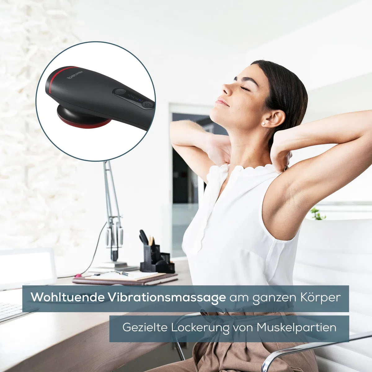 Beurer MG 24 Vibrationsmassagegerät, 2 wohltuende Massageprogramme und 2 Intensitätsstufen für ideale Entspannung, 3 Massageaufsätze, am ganzen Körper einsetzbar, schwarz
