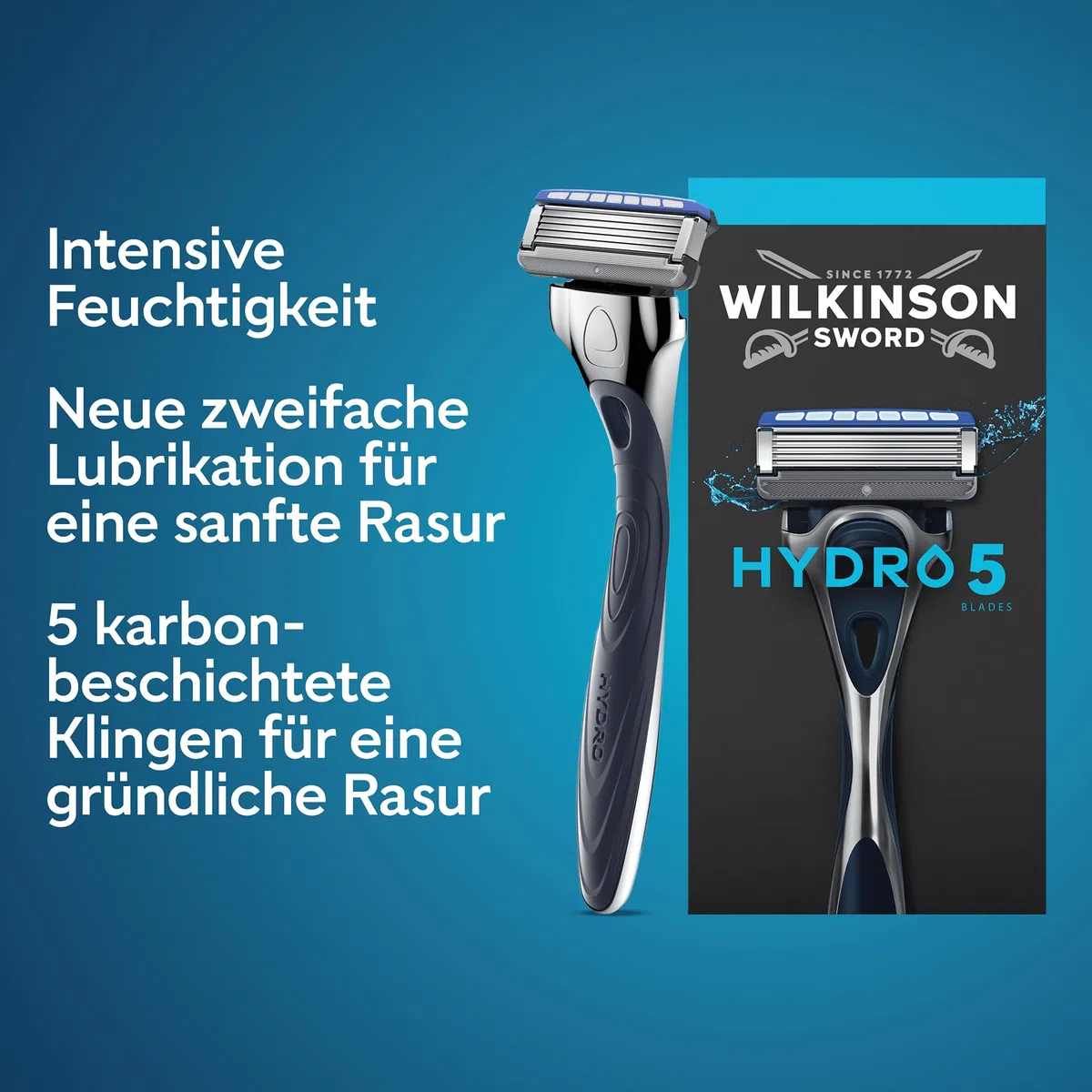 Wilkinson Sword Hydro 5 Herrenrasierer, Vorteilspack, Haut-Hydratation, karbonbeschichtete Klingen, Rasierergriff plus 13 Ersatzklingen