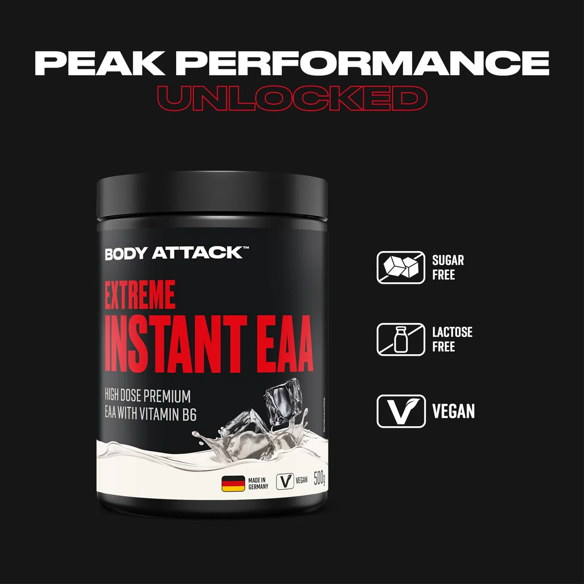 Body Attack Extreme Instant EAA Pulver - Ice Tea Peach, 500 g - Made in Germany - 8 essentielle Aminosäuren für eine Protein reiche Ernährung & intensives Training