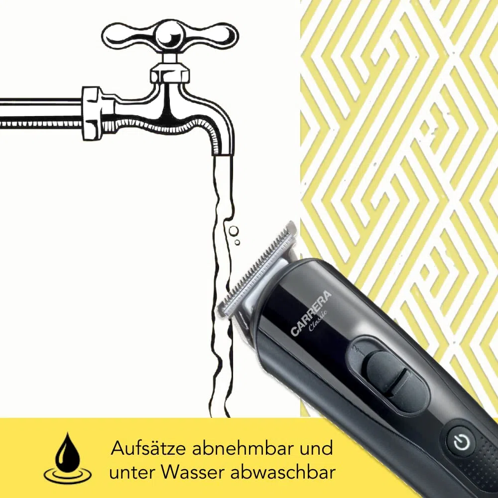 CARRERA Classic 6in1 Haarschneider Set - Haarschneidemaschine mit sechs austauschbaren Schneideaufsätzen, vollausgestattetem Zubehör, LED-Display und bis zu 1h Akku - Metallic Grau/Schwarz
