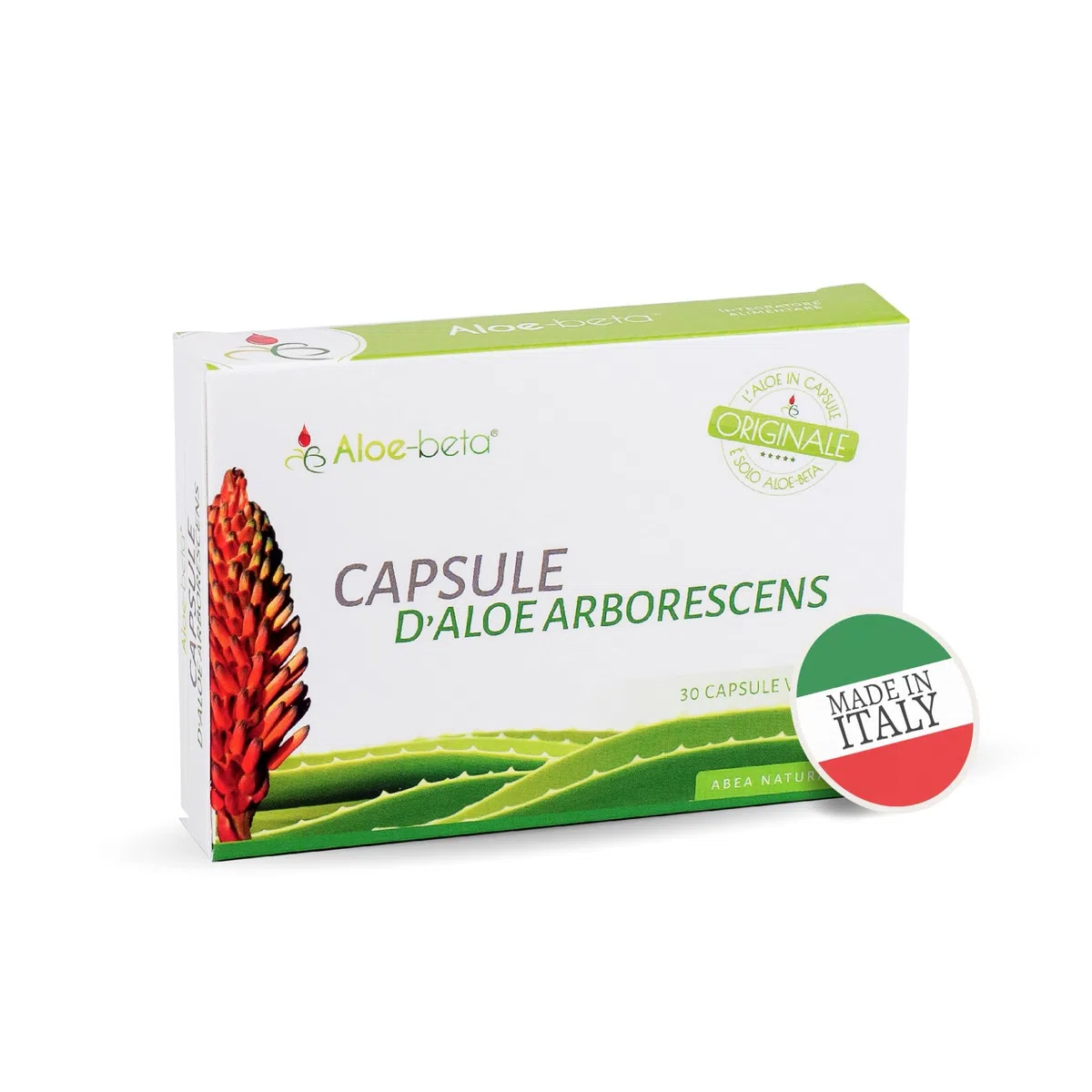 ALOEBETA Aloe Arborescens Kapseln Bio - 100% Bio Aloe Vera Kapseln - Made in Italy - BIO Nahrungsergänzungsmittel - Keine Süßstoffe oder Konservierungsstoffe, keine GVO - 30 Kapseln Pakete
