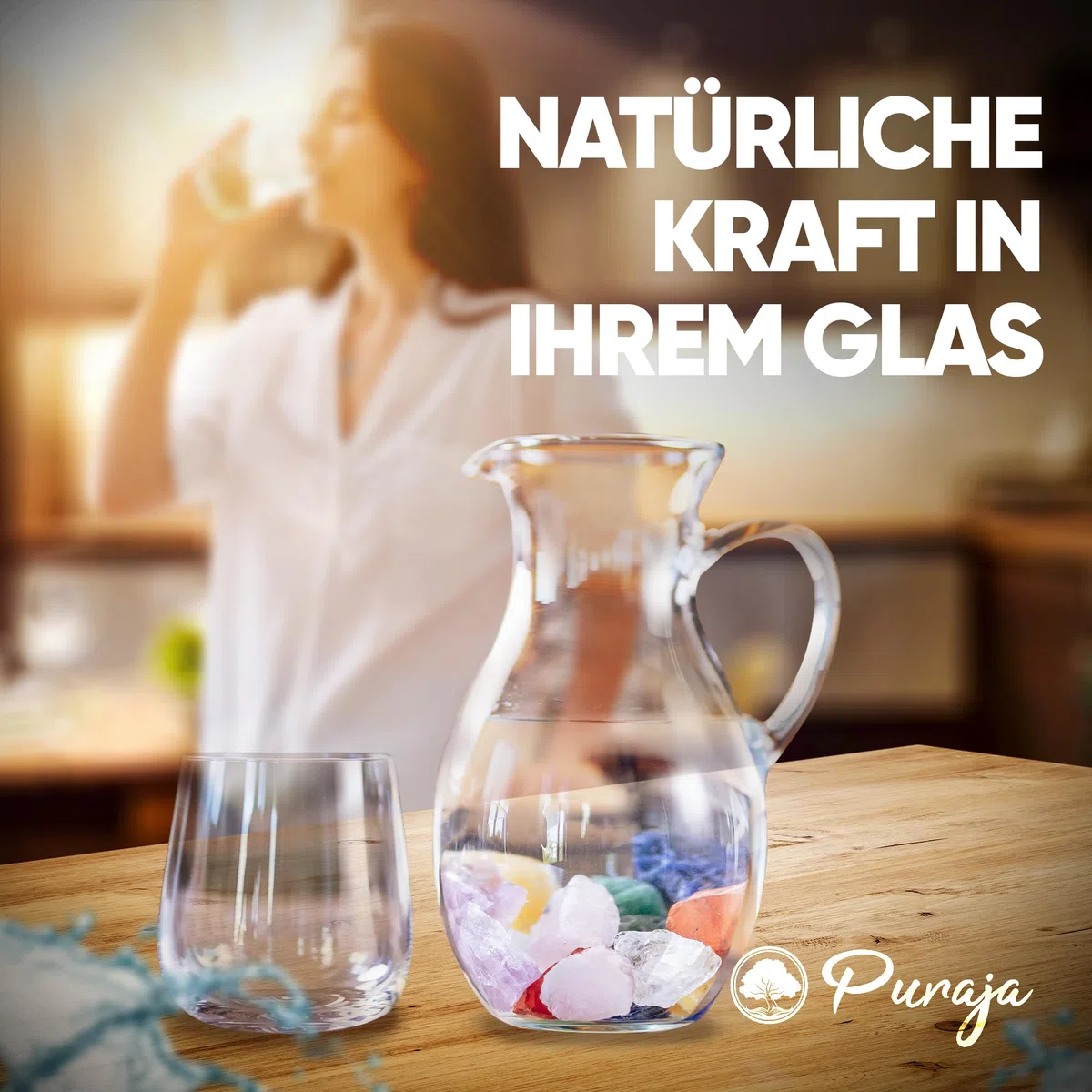 PURAJA Große Wasserstein Mischung | Premium Natursteine | Heilsteine Set mit den 7 beliebtesten Natursteinen | 300g Edelsteine für Trinkwasser | Wassersteine zur Wasseraufbereitung