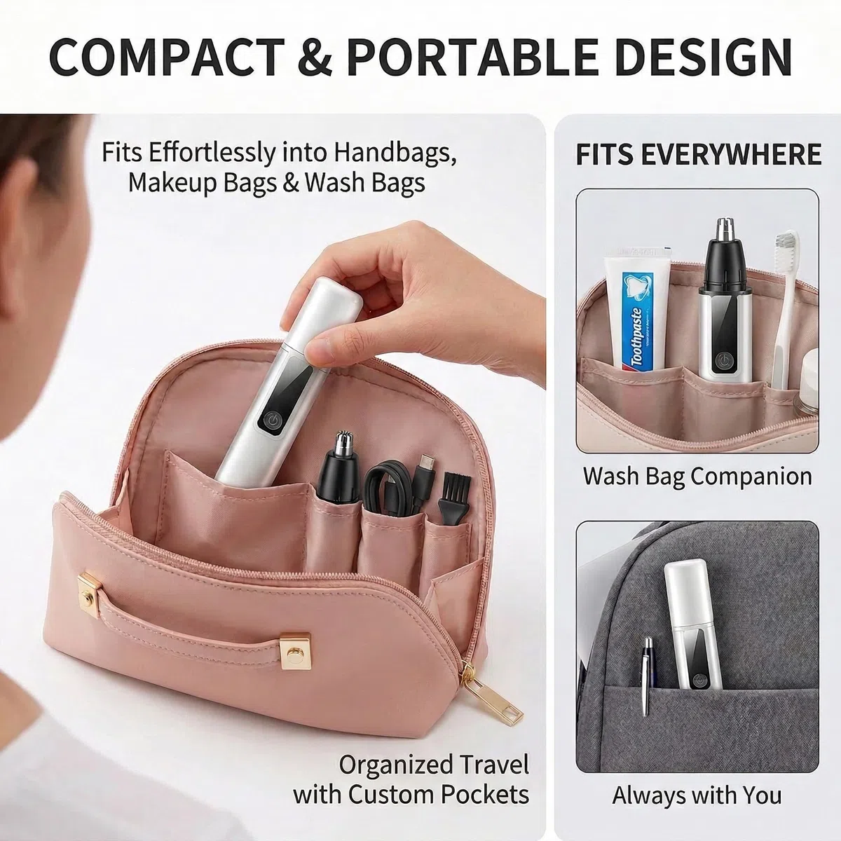 JISHO 2-in-1 Nasenhaartrimmer Augenbrauentrimmer für Herren Damen mit LED Anzeige 8000 U/min Leistungsstarker Motor, USB-C Wiederaufladbar, Schmerzfrei Nasen- und Ohrenhaarentferner, Wasserdicht
