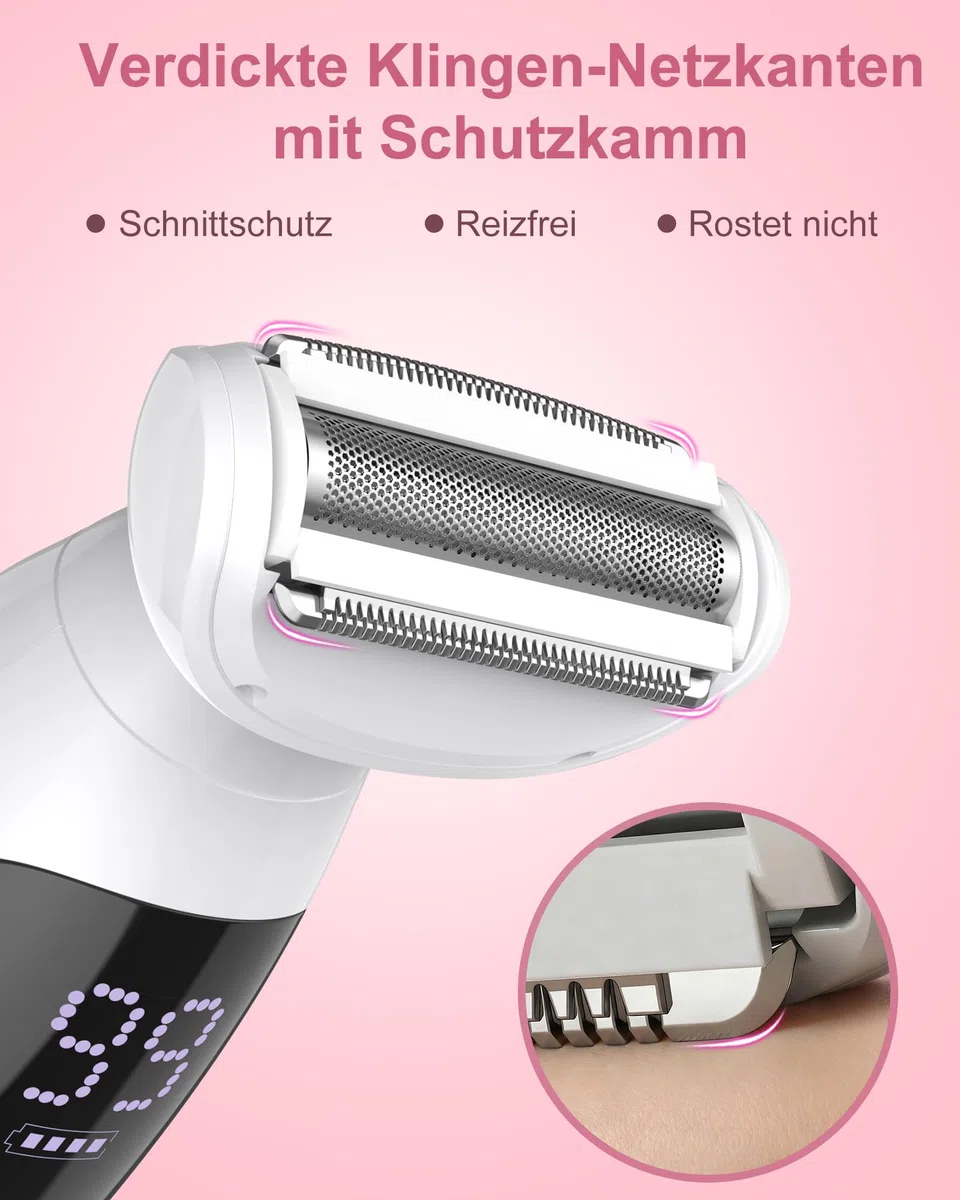 Rasierer Damen,3-In-1 Intimrasierer für Frauen & Gesichtshaarentferner für Frauen,IPX7 Wasserdicht, Nass&Trocken,Damenrasierer Elektrisch für Bikinizone,Achseln,Beine,Bikini Trimmer mit USB Aufladung