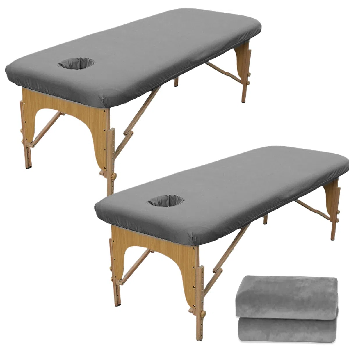 2 Stück Bezug für Massageliege: 80 x 190cm Spannbezug für Massageliege Ölresistent, Waschbare Beauty Bettbezug mit Loch, Elastisches Massagetische Bezug für Kosmetik-Tische, Spa, Therapie-Bänke(Grau)