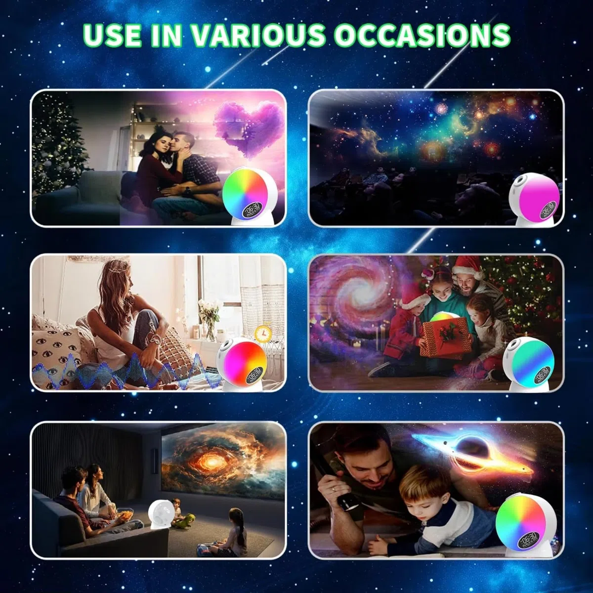 Galaxy Projektor, Sternenlichtprojektor mit 13 Filmscheiben, Zeit & Temperaturanzeige, Perfekt für Dekor, Heimkino-Setups, Partyszenen Entspannung, Weiß