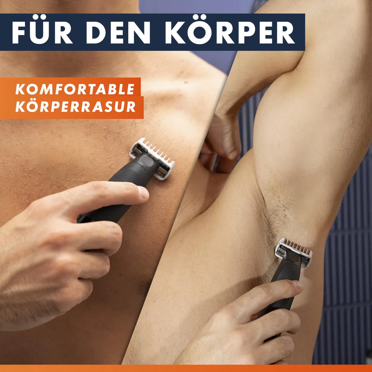 Gillette Fusion One Hybrid Rasierer Herren Elektrisch für Gesicht und Körper, Schwarz - Barttrimmer, Inkl. 3 Kammaufsätze und 1 Körperkamm, Wasserdichter Trimmer, 45-Min Akku, Powered von Braun