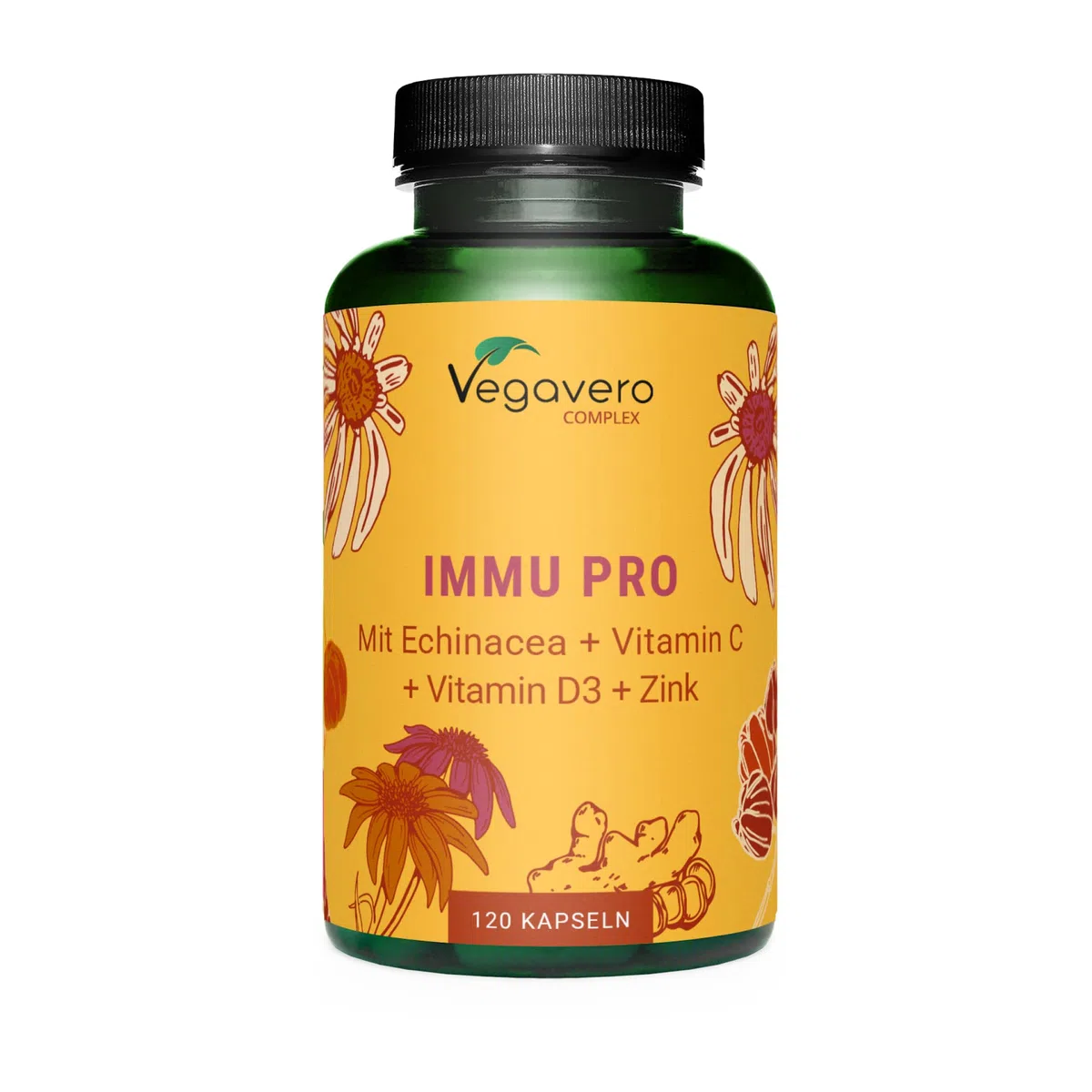 Vegavero Immunsystem Komplex – mit Echinacea, Acerola Vitamin C, Vitamin D3, Ingwer, Zink & Selen – vegane Immunformel ohne Zusatzstoffe – 120 Kapseln hochdosiert