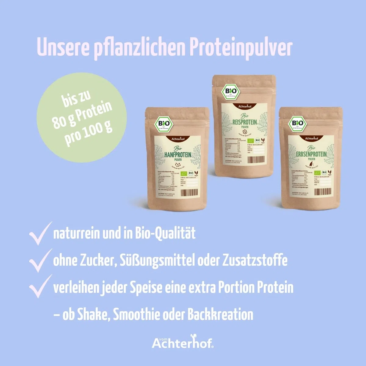 Reisprotein BIO | 1 KG | 83% Proteinanteil | Veganes Proteinpulver | Glutenfrei | direkt vom Achterhof