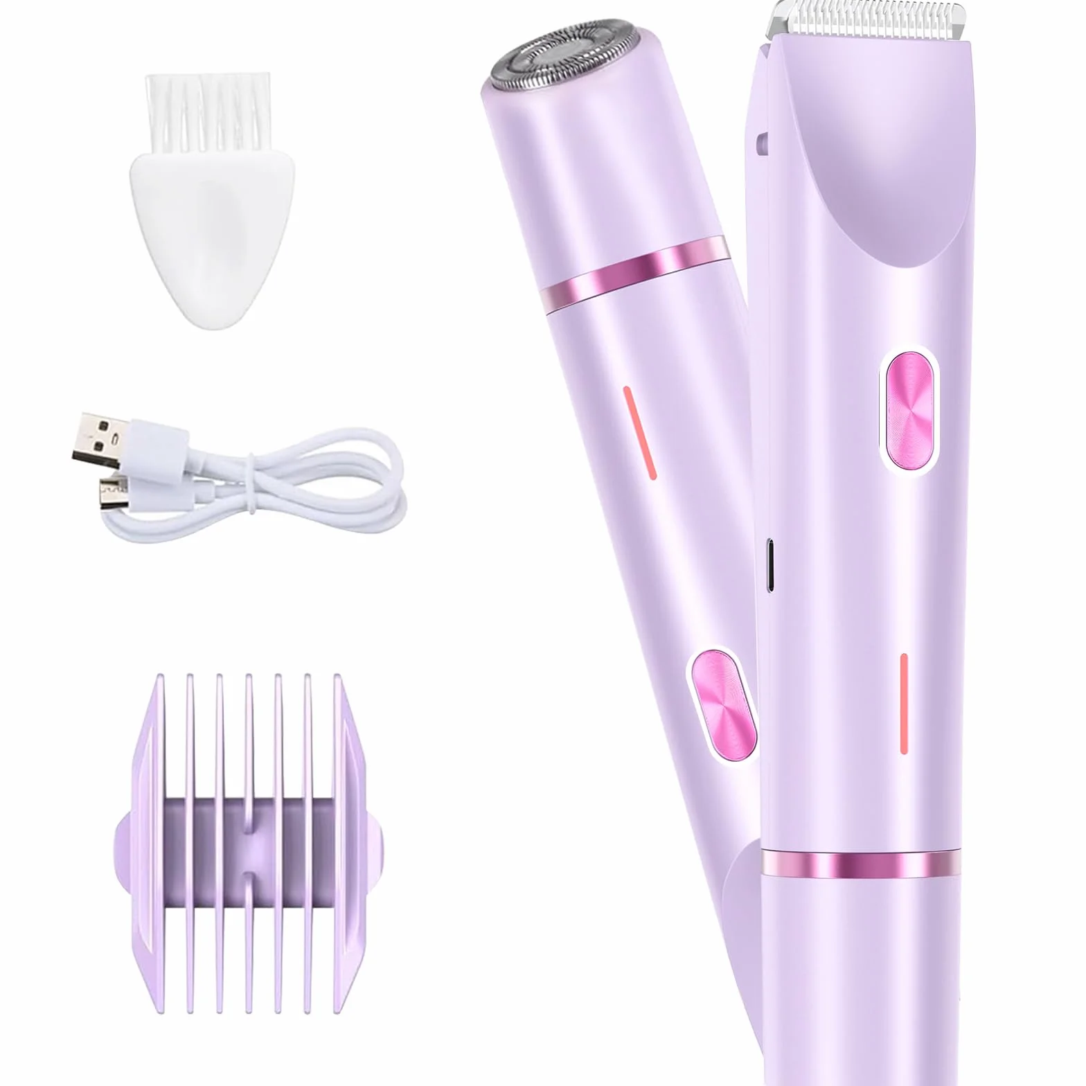Intimrasierer für Frauen, 2-in-1 Elektrischer Rasierer Damen Intimbereich Intimrasierer, Damenrasierer Elektrisch mit USB-C-Laden für Underarm, Leg, Arm, Body, Face (Lila)