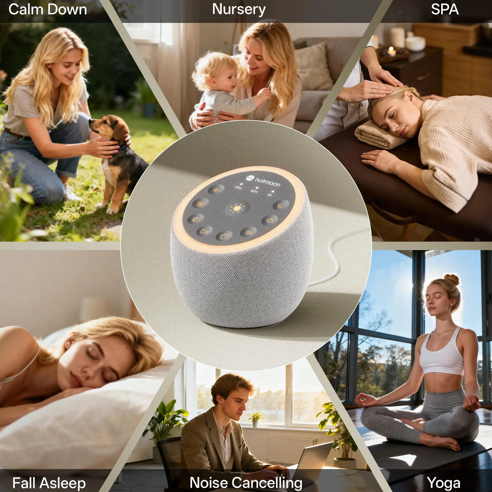 Hotmoon White Noise Machine, Einschlafhilfe Babys Erwachsene mit 40 Klänge, Weißes Rauschen Sound Machine USB mit 8 Farben Nachtlicht, Timer