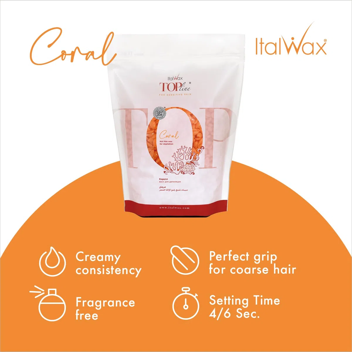 Italwax Top Line Coral - 450g - Waxing Perlen für Haarentfernung – Duftlos - Synthetische Formulierung ideal für empfindliche Haut - Empfohlen für Bikinizone und Achseln