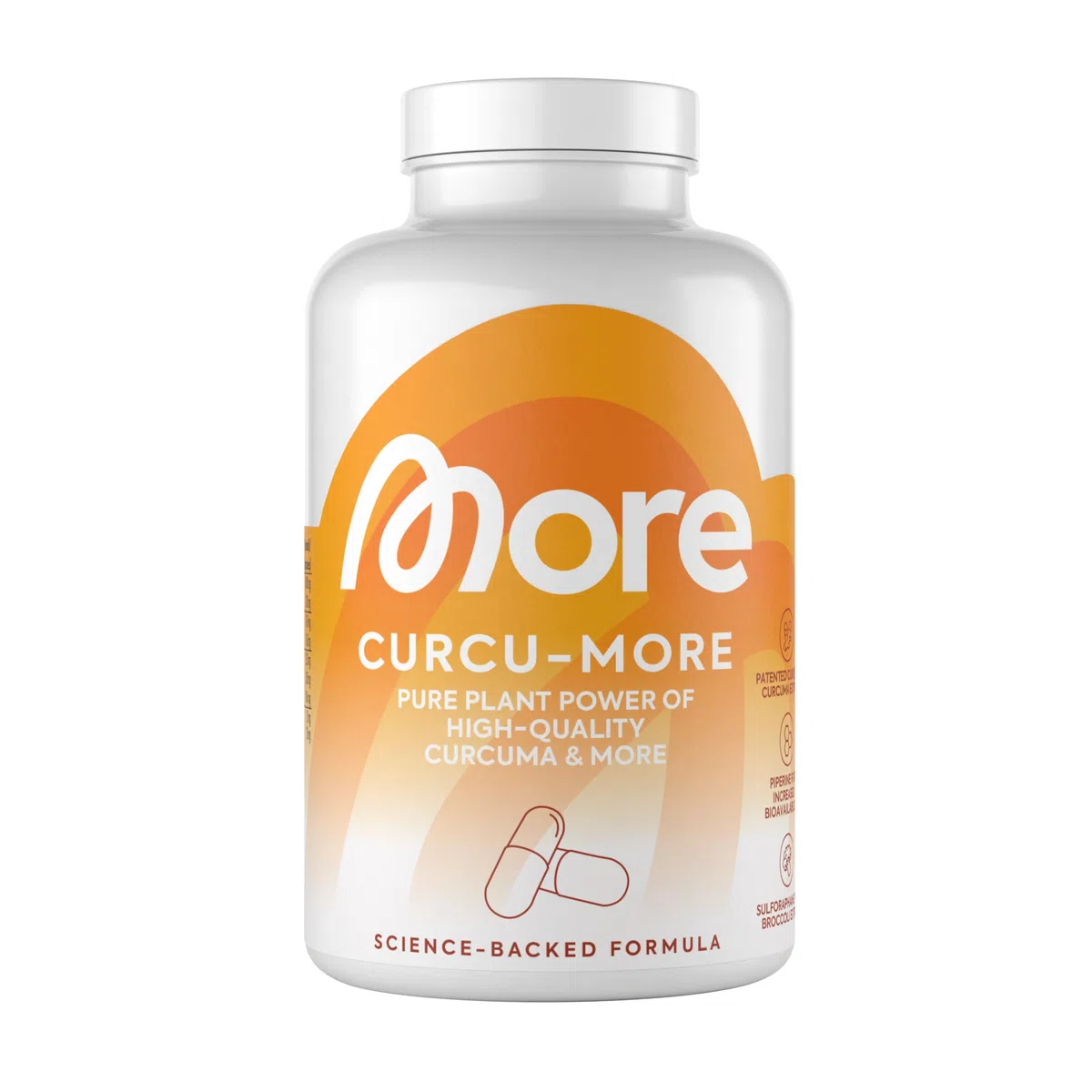 MORE Curcumore, 180 g - 210 Kurkuma Kapseln mit Curcuminoiden, Sulforaphan und Piperin, mit Biotin, vegan (Design kann variieren)