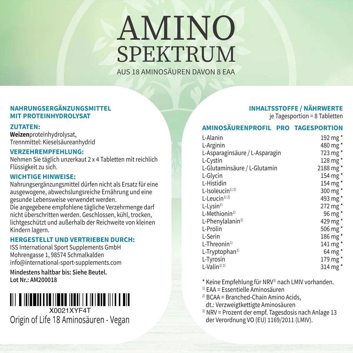 Amino Spektrum - 500 Tabletten a 1000mg - Hochdosiert & Vegan - Big Pack - 18 Aminosäuren inkl. 8 EAA´s & BCAA - Laborgeprüft - ohne Magnesiumstearat | Hochdosiert, laborgeprüft, ohne Magnesiumstearat, vegan