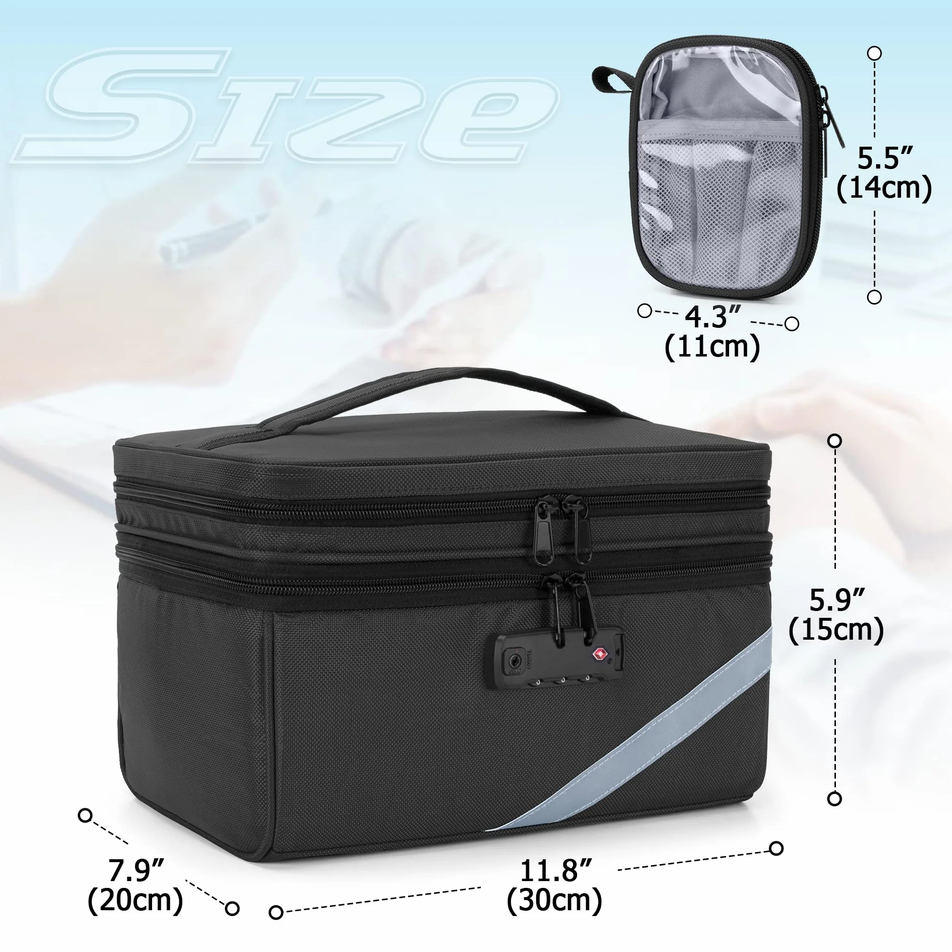 Trunab Kleine Medizinische Tasche mit Zahlenschloss, Abschließbare Medikamenten-Reisetasche mit Minitasche für Zuhause, Reisen, Notfall, Schwarz (Leere Tasche), Patentiertes Design
