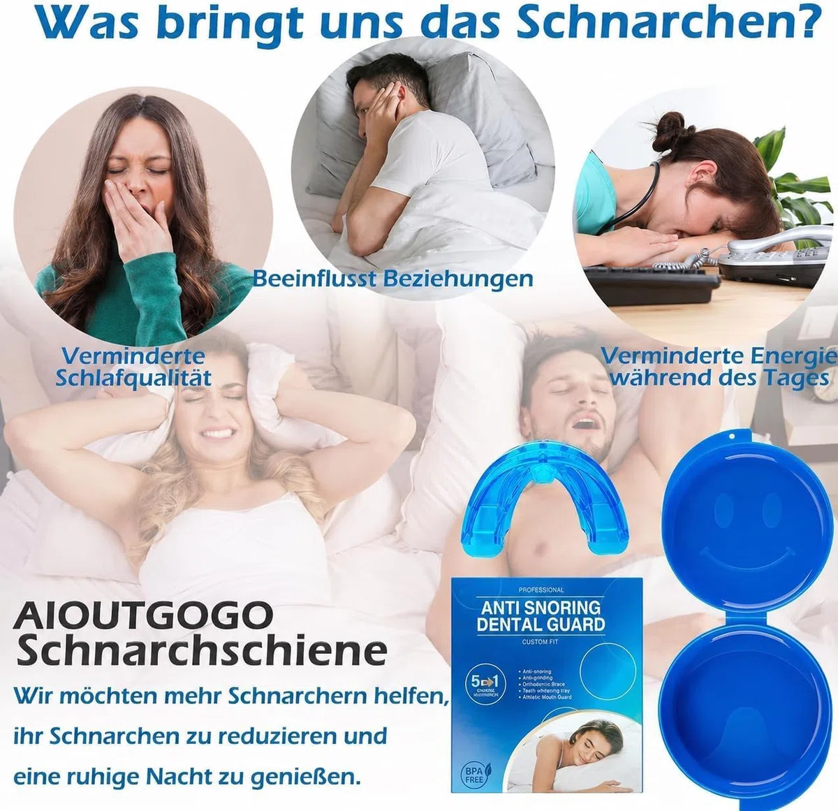 Schnarchstopper, Ergonomisch Schnarchschiene für Männer und Frauen, Effektiv Anti Schnarch Schiene Snoring Stopper, Kein BPA, Extra Weich, Gebrauchsfertig für Schnarchfreien Schlaf Nacht
