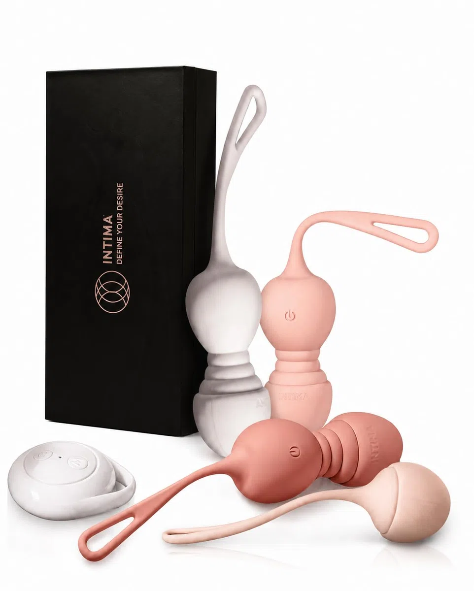 INTIMA Beckenbodentrainer für Frau mit Vibration | 4-teiliges Set mit Fernbedienung | Liebeskugeln | Kegel Balls | Stärkung der Beckenbodenmuskulatur bei Blasenschwäche & Inkontinenz